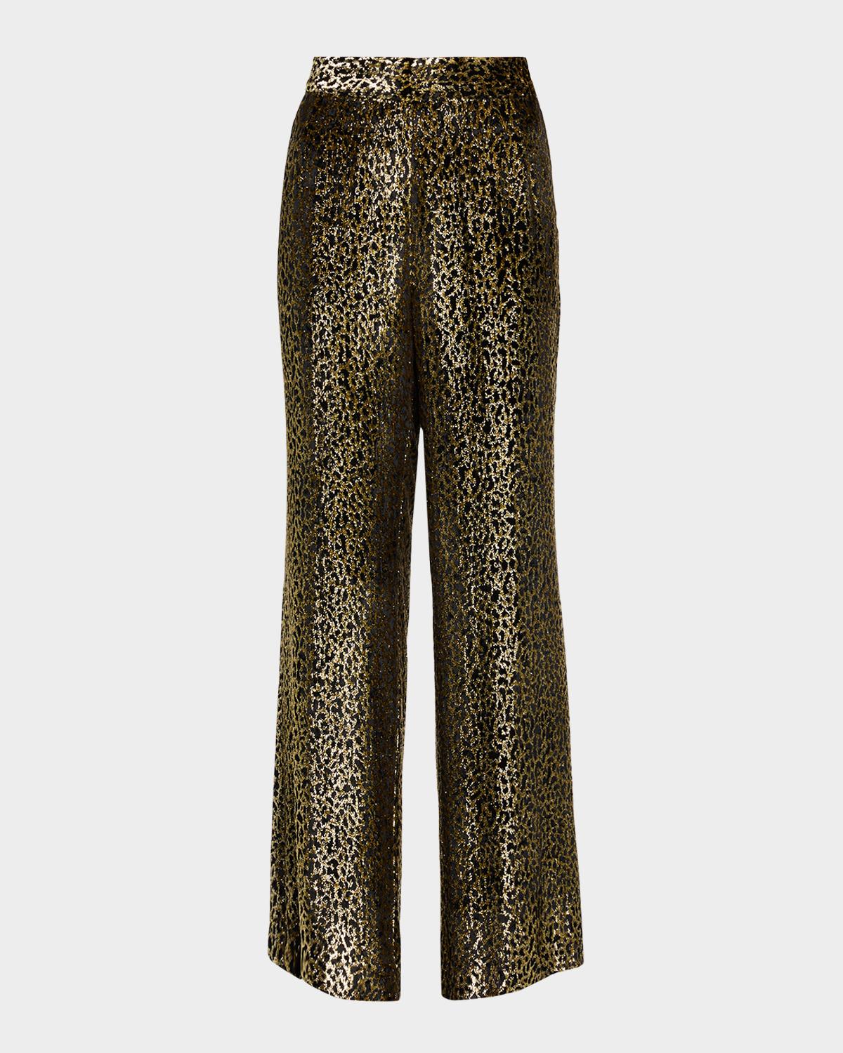 Libertine Vreeland Leopard Velvet Straight-Leg Trousers