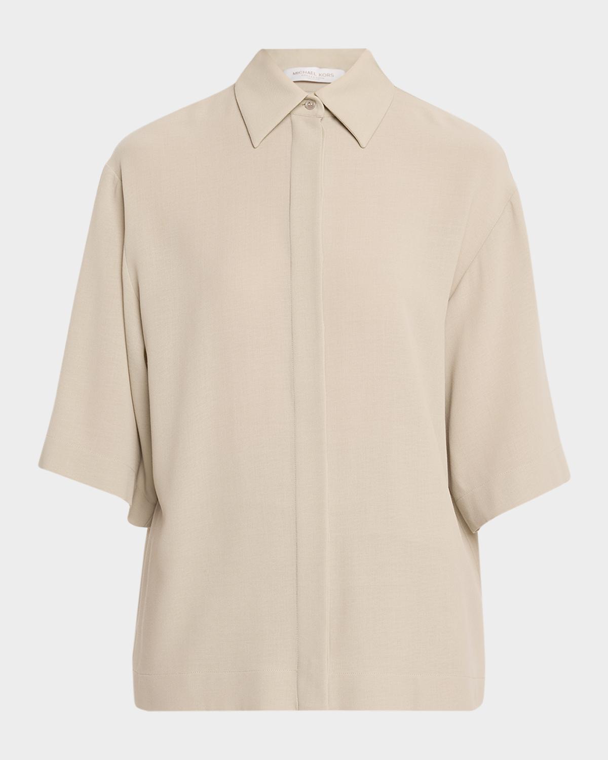 Michael Kors Collection Elbow-Sleeve Fluid Wool Shirt