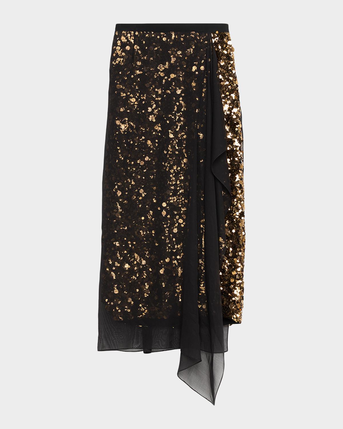 Michael Kors Collection Chiffon-Layered Sequin Midi Skirt