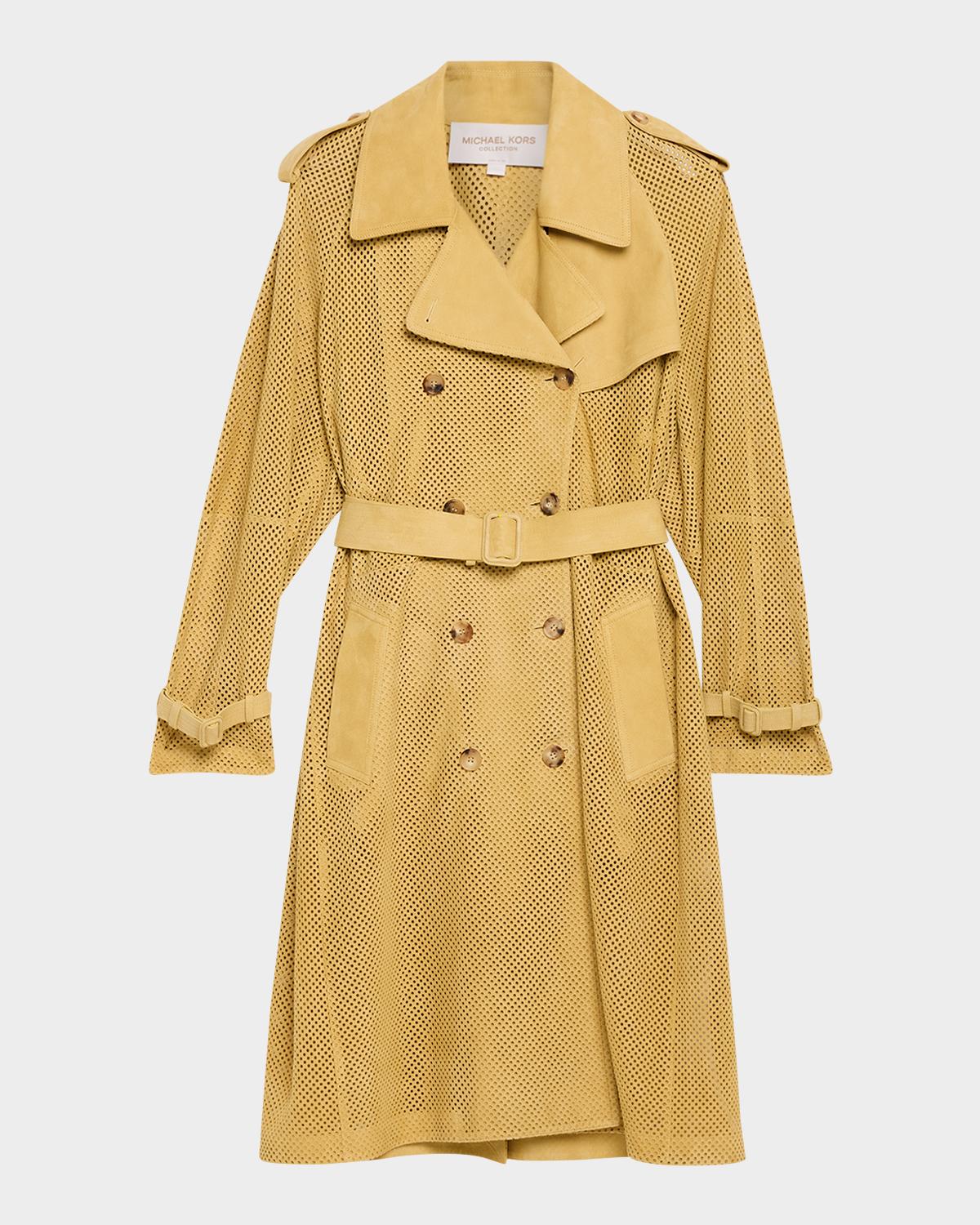 Michael Kors Collection Belted Perforated Suede Trench Coat