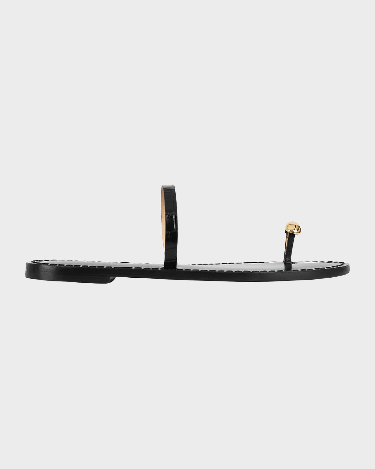 AMANU The Kibera Croc-Embossed Leather Toe-Ring Flat Sandals