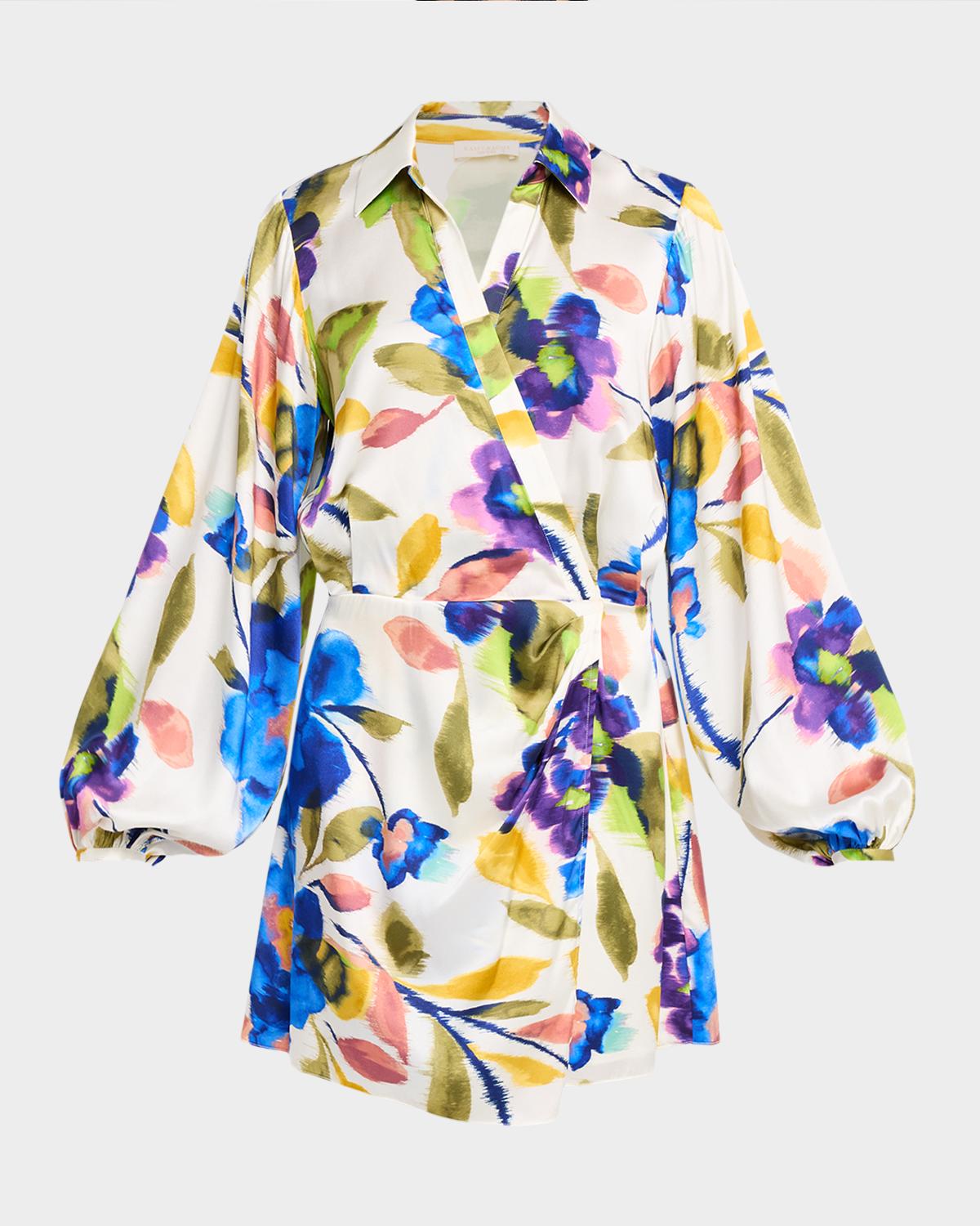 Ramy Brook Carolyn Floral Satin Mini Shirtdress