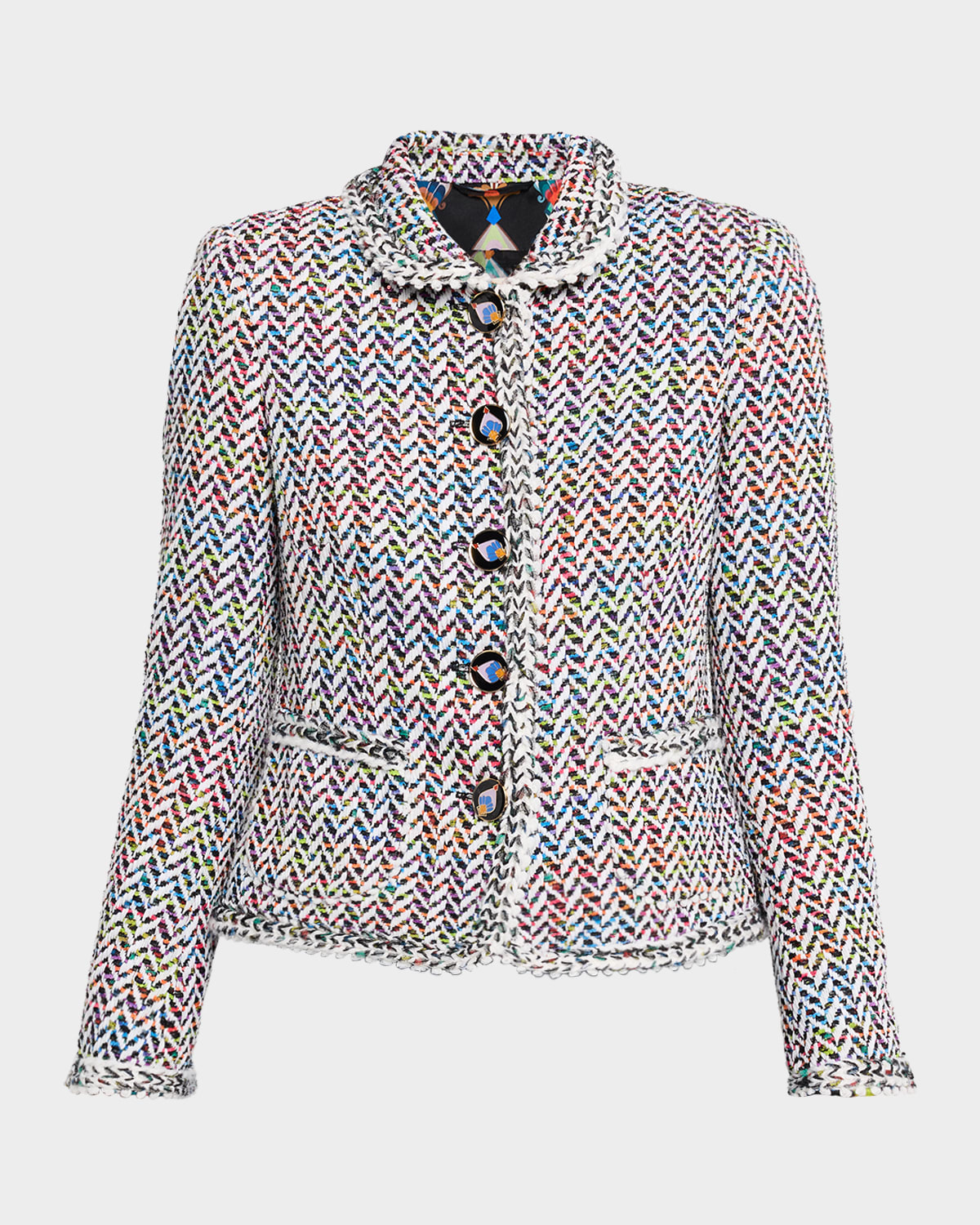 Maison Common Herringbone Tweed Single-breasted Jacket In Ivory Black
