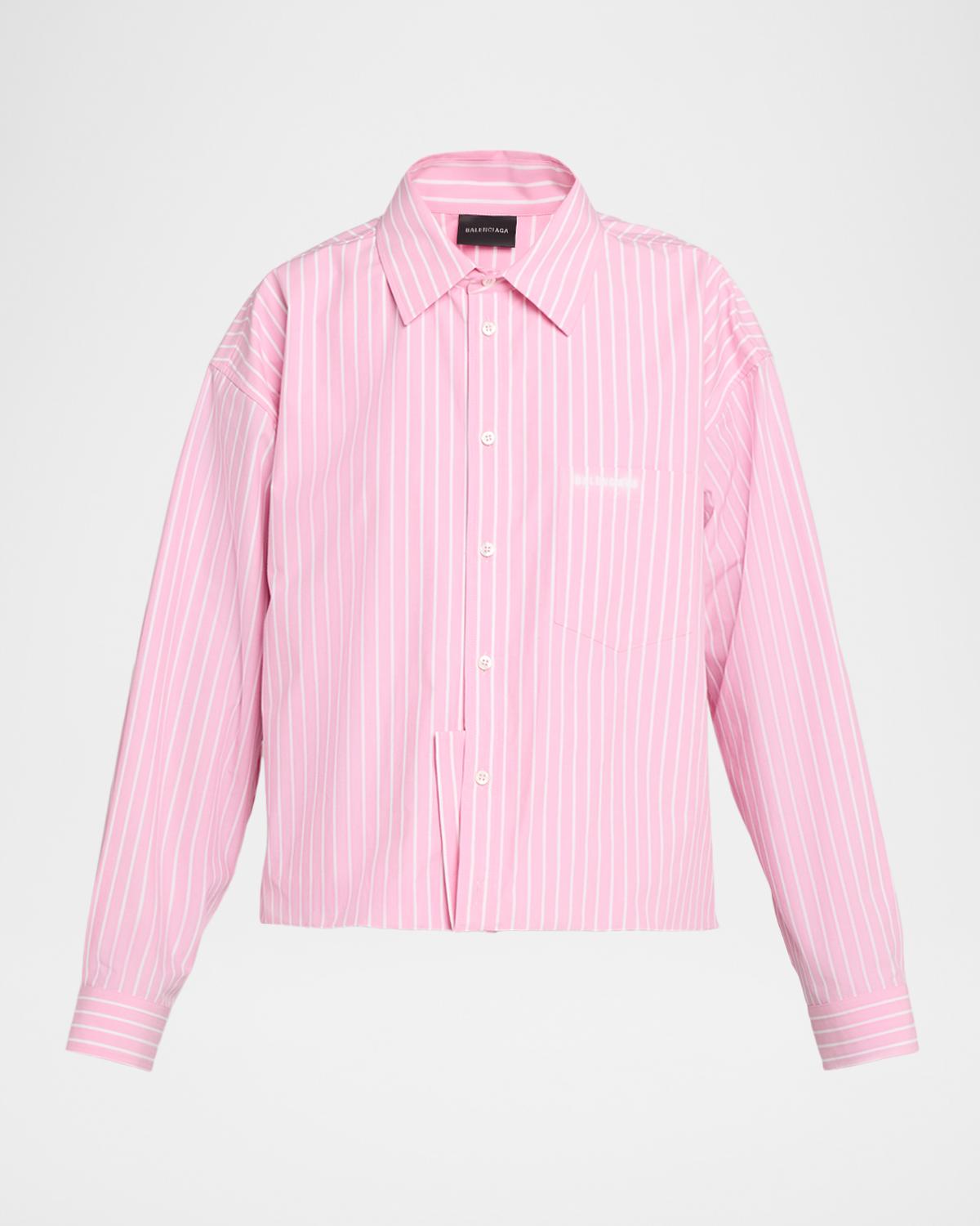Balenciaga Folded Striped Cotton Boxy Button-Down Shirt