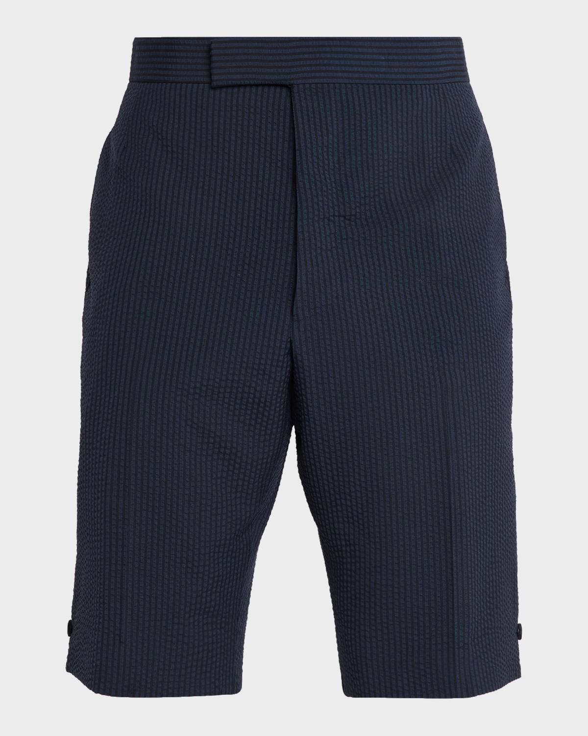 Thom Browne Men's Fit 1 Backstrap Seersucker Shorts
