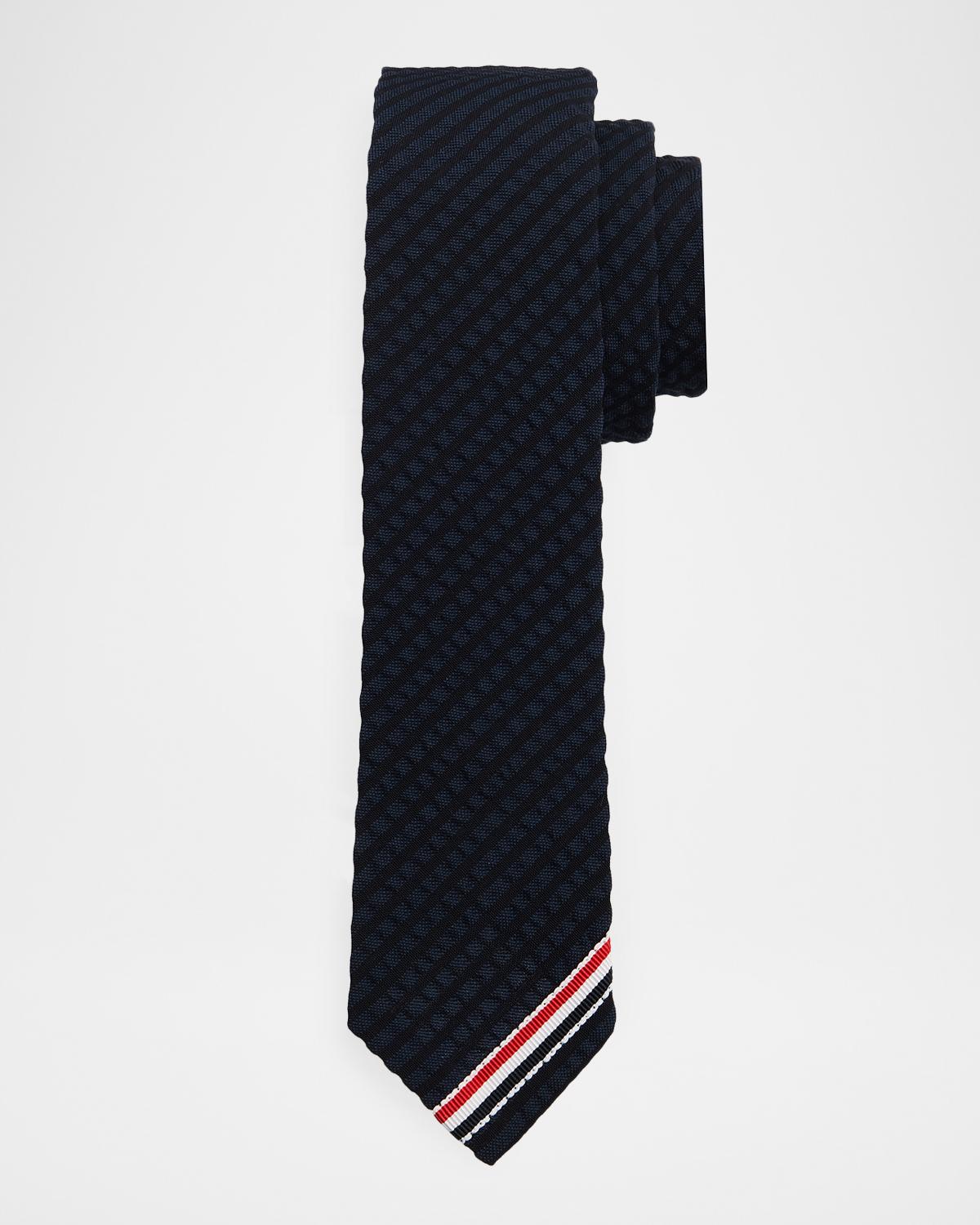 Thom Browne Men's Grosgrain-Trim Classic Wool Tie