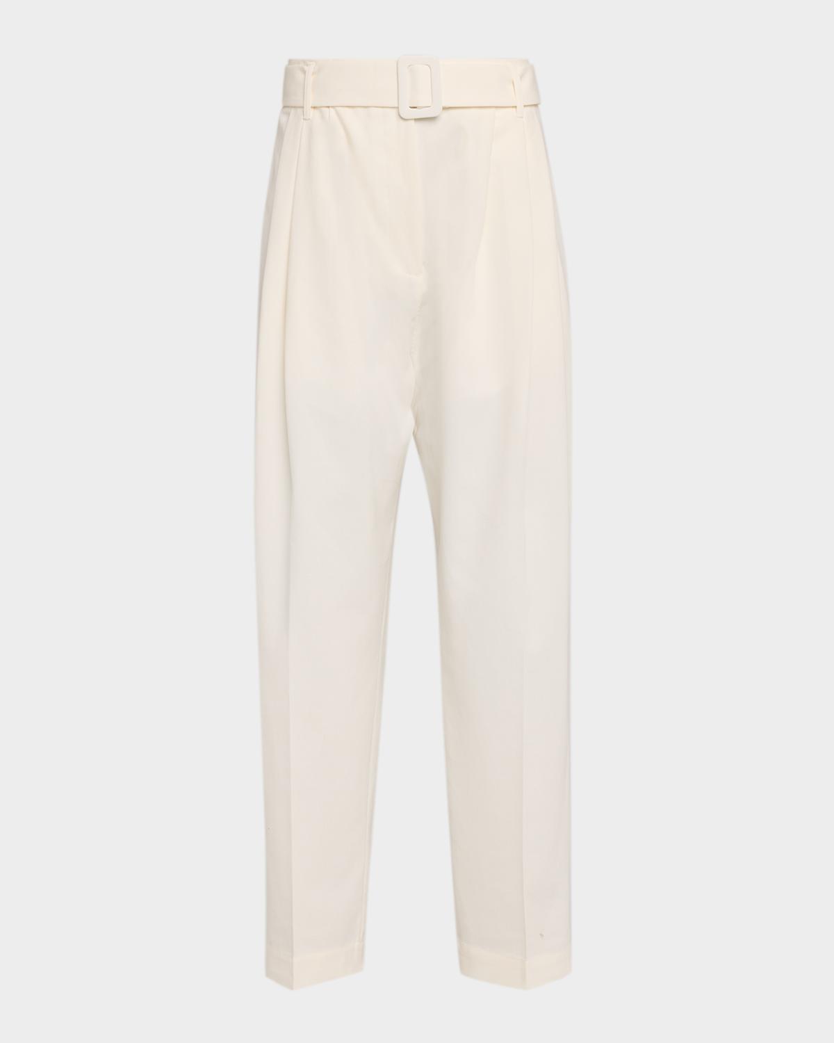Co Pleated Cotton Tapered-Leg Ankle Pants With Belt