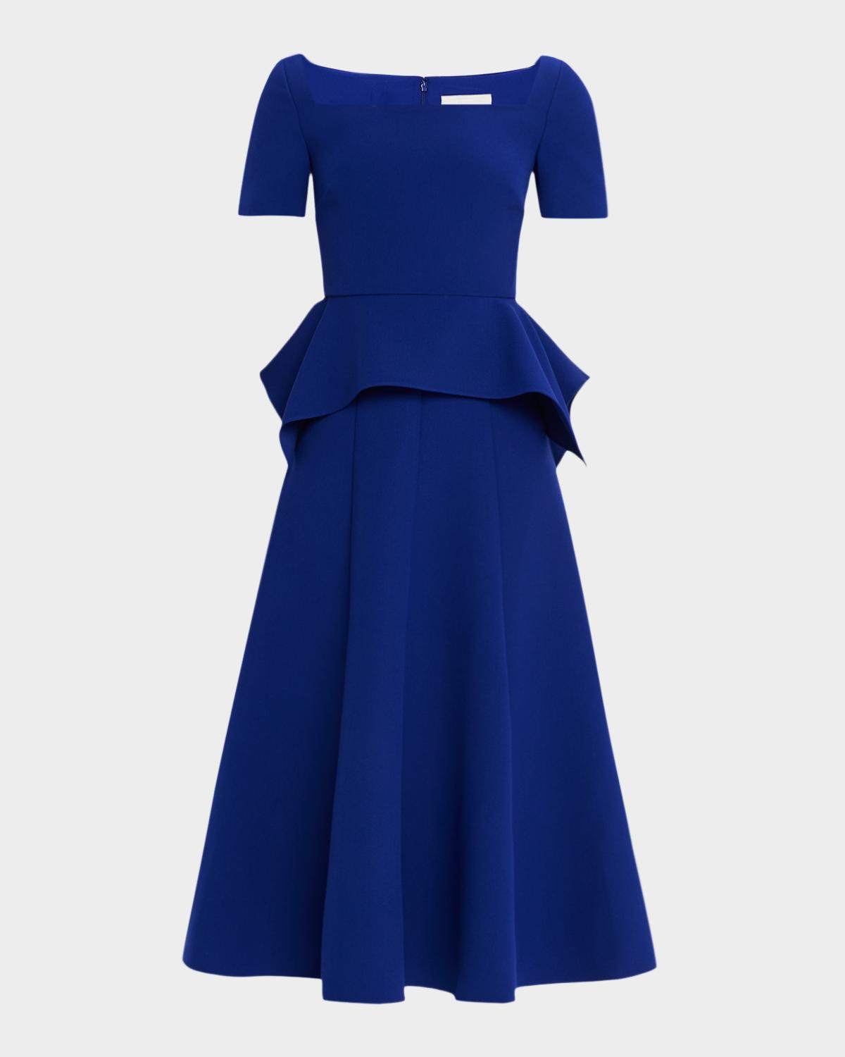 Roland Mouret Square-Neck Peplum Midi Dress