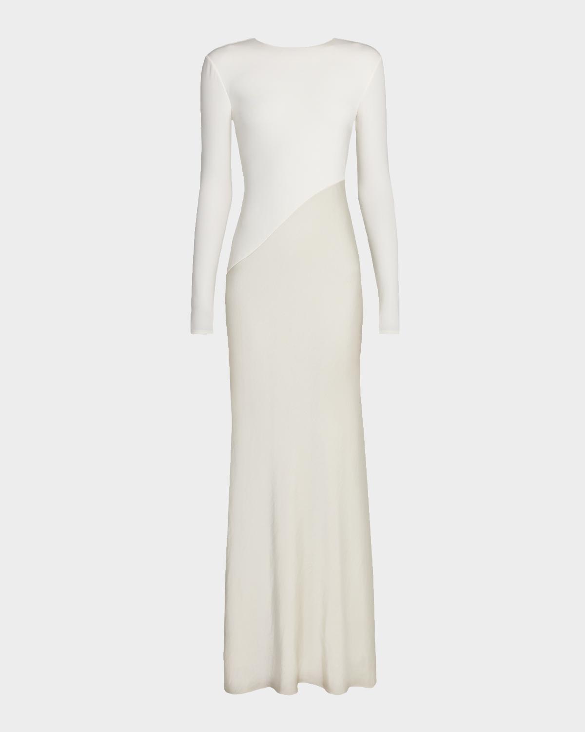Roland Mouret Asymmetric Mixed-Media Long-Sleeve Gown