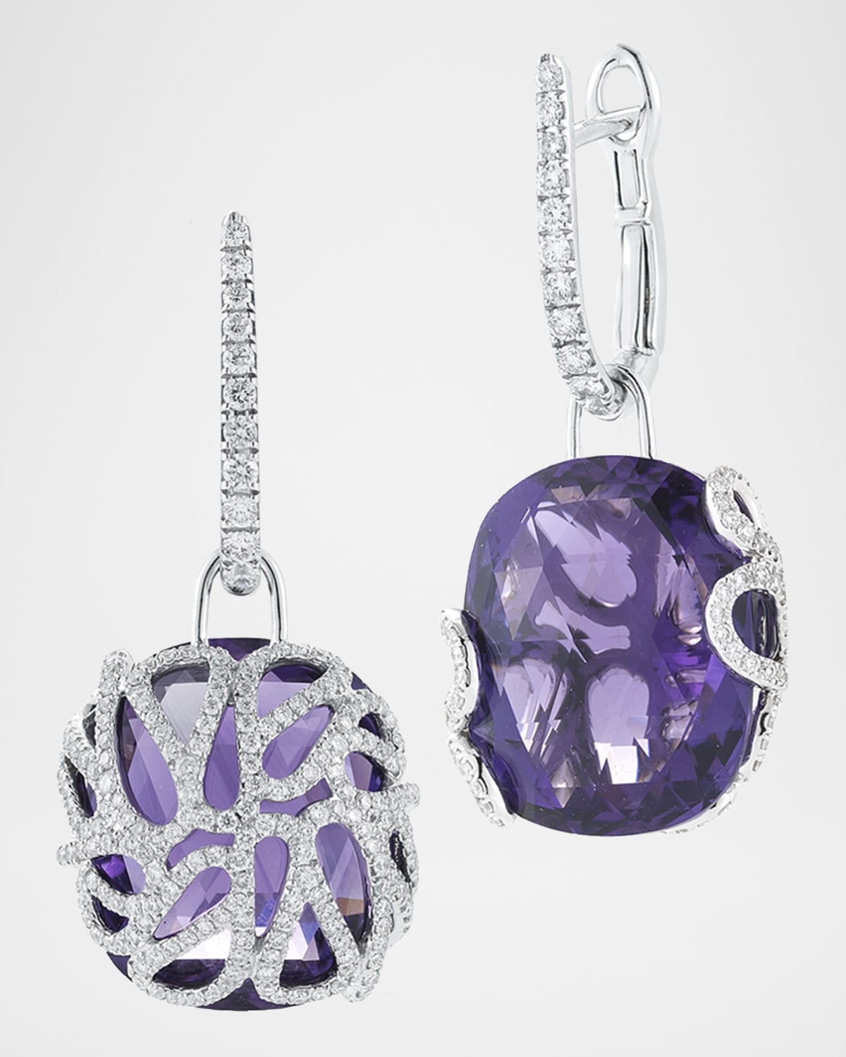 Miseno 18k White Gold Reversible Diamond & Amethyst Hoop-Drop Earrings