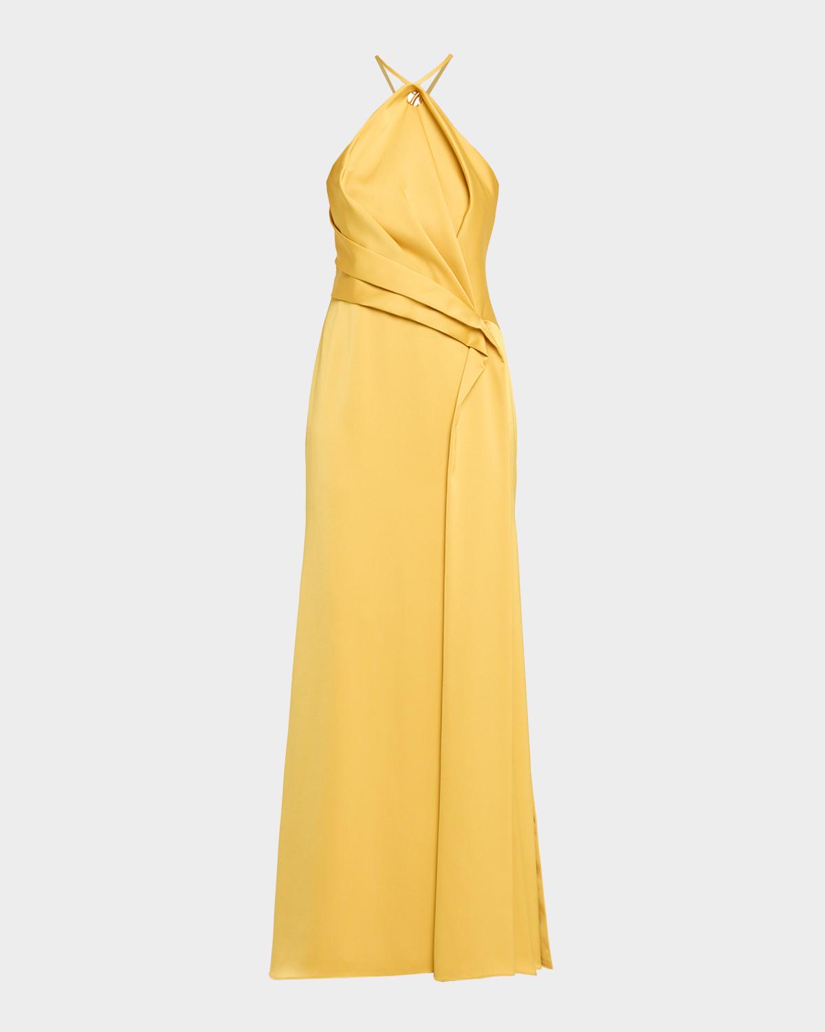 Aidan Mattox Draped Crepe Back Satin Halter Gown