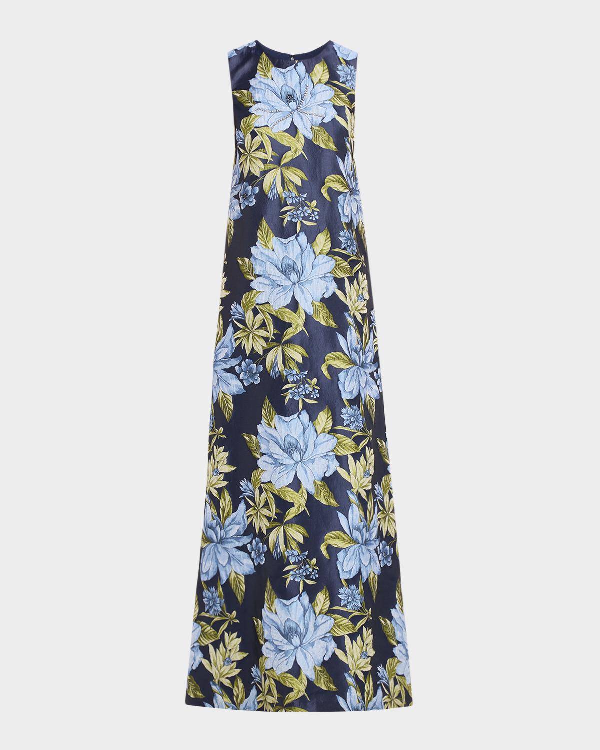 Aidan Mattox Sleeveless Beaded Floral Jacquard Gown