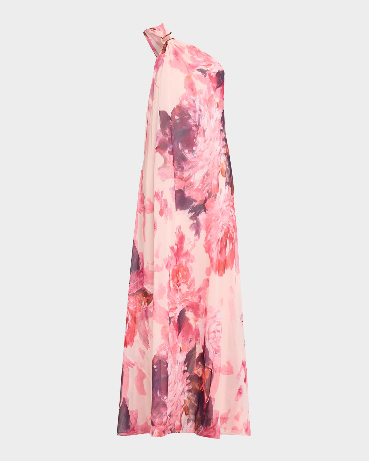 Aidan Mattox Draped One-Shoulder Chiffon Gown