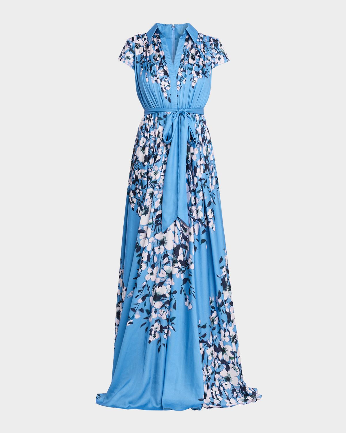 Aidan Mattox Floral-Print Chiffon Maxi Dress