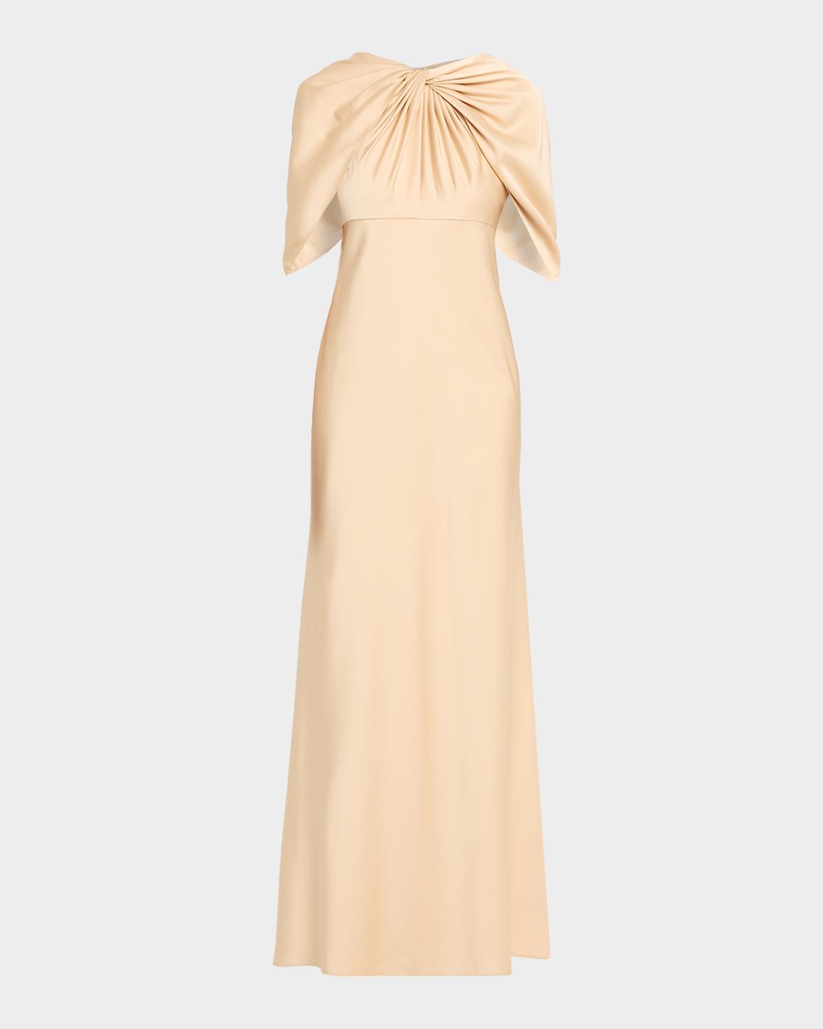 Aidan Mattox Twist-Front Satin Cape Gown