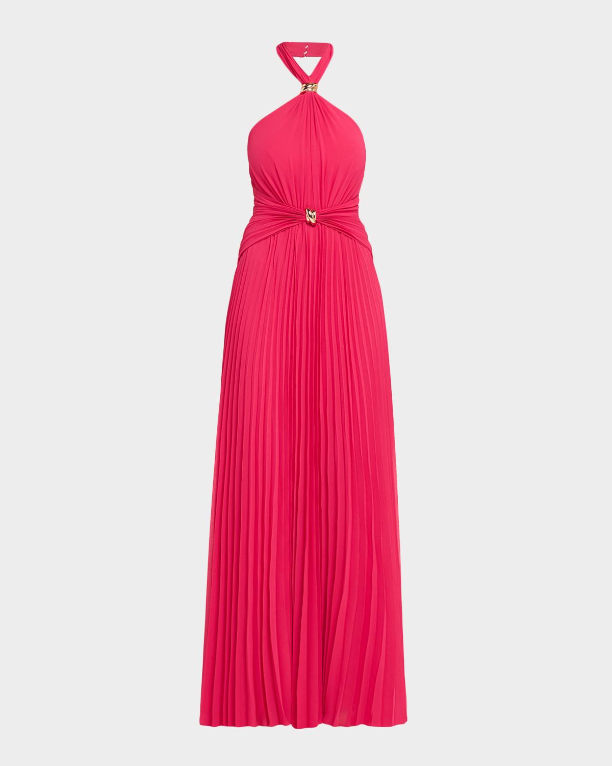 Aidan Mattox Pleated Chiffon Halter Gown