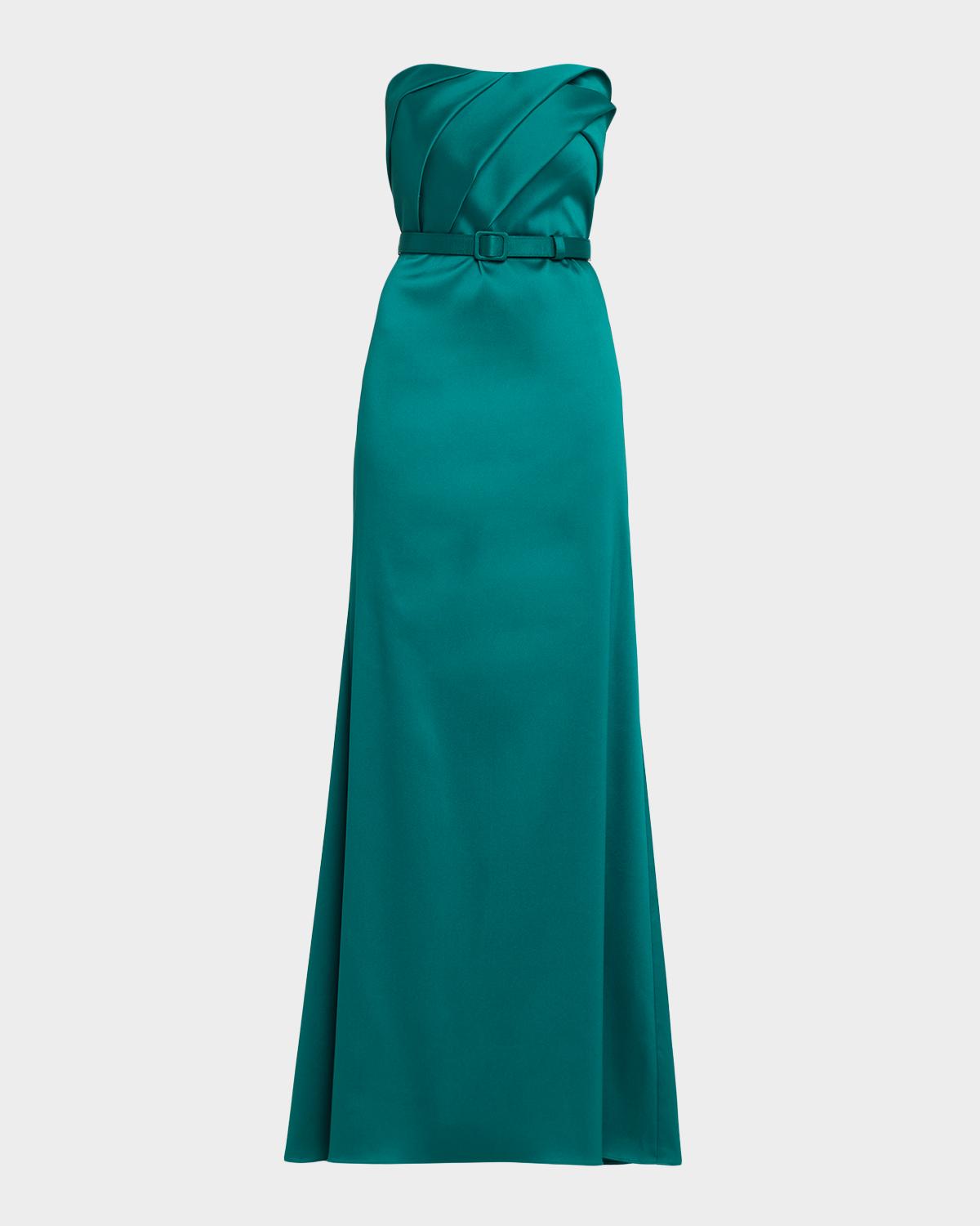 Aidan Mattox Strapless Pleated Stretch Mikado Gown