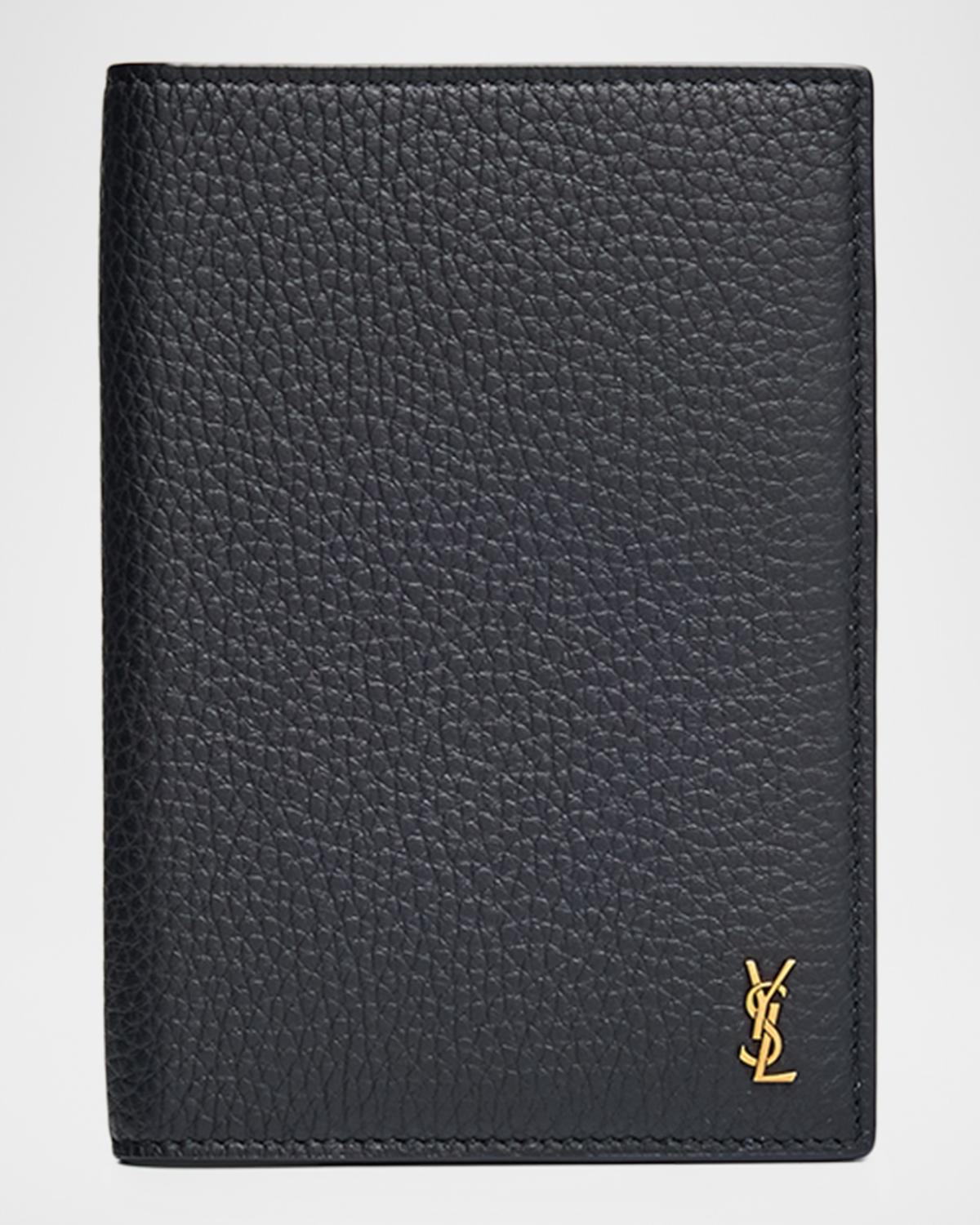 Saint Laurent Men's Tiny Cassandre YSL Passport Case in Grained Leather