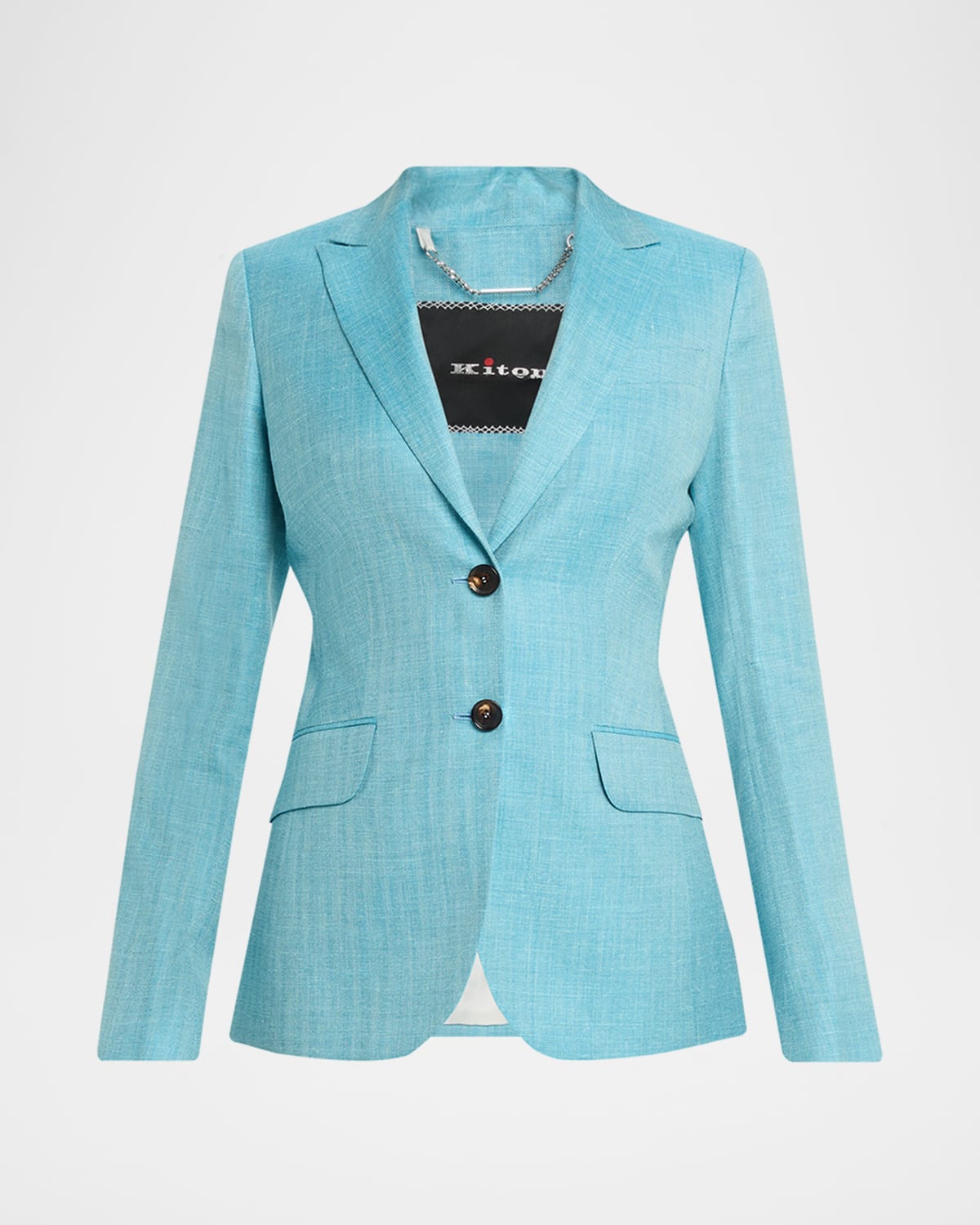 Kiton Single-breasted Herringbone Jacket In Blue