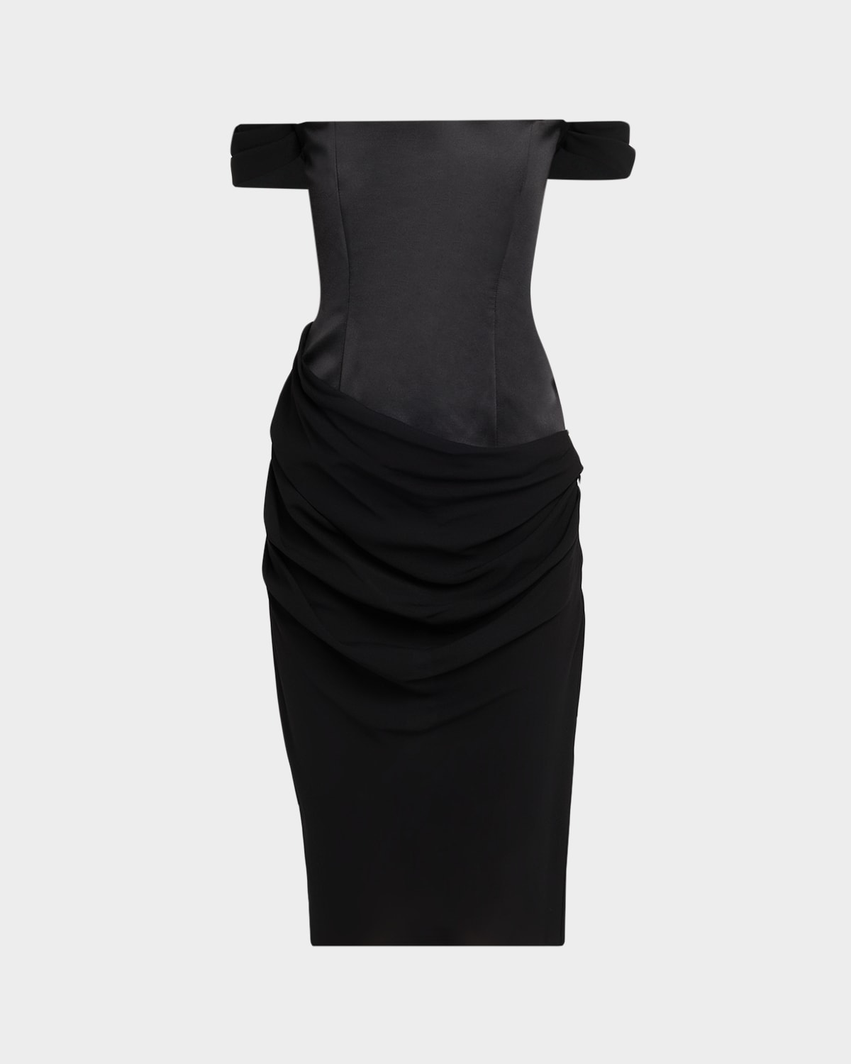 Alex Perry Off-The-Shoulder Draped Satin Corset Midi Dress | Thumbnail 9