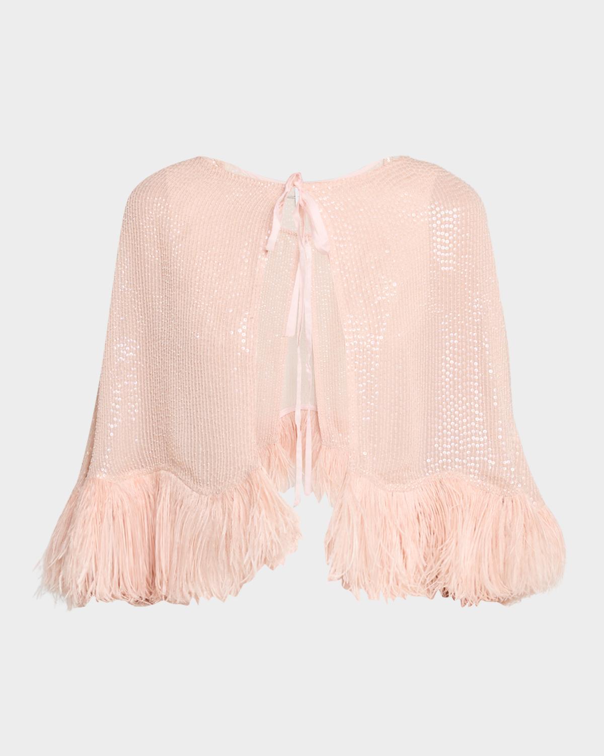 Carolyn Rowan Feather-Hem Beaded Silk Chiffon Cape