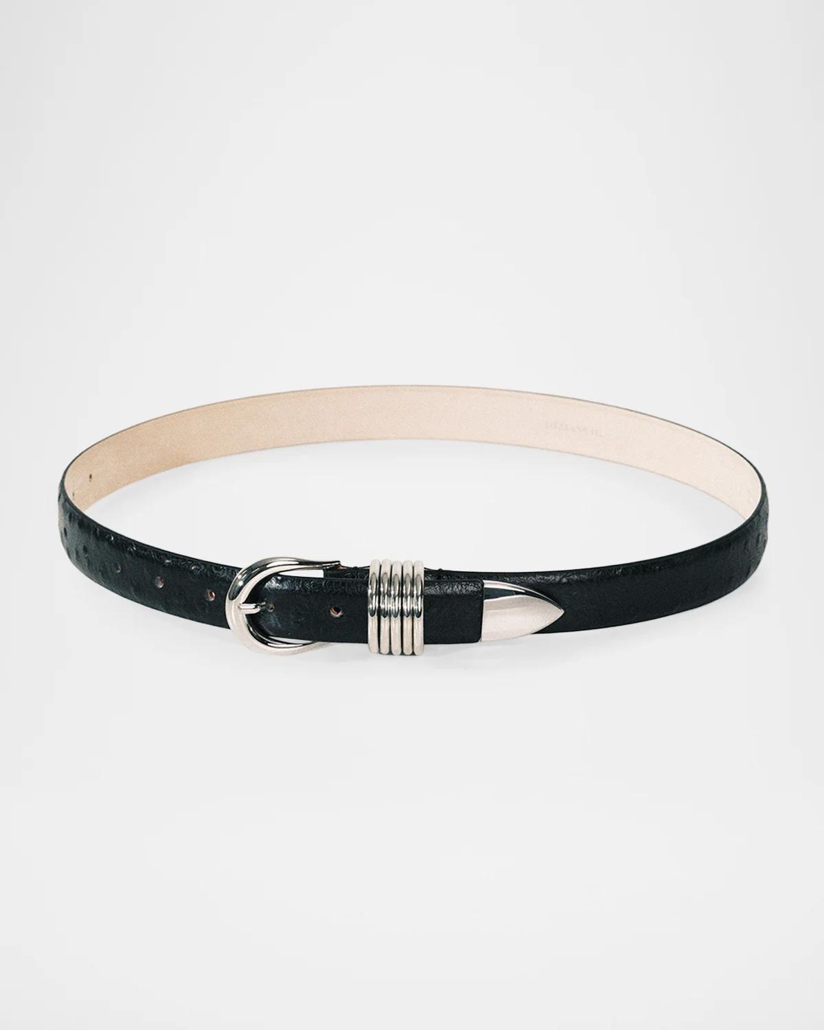 Déhanche Hollyhock Ostrich-Embossed Leather Belt