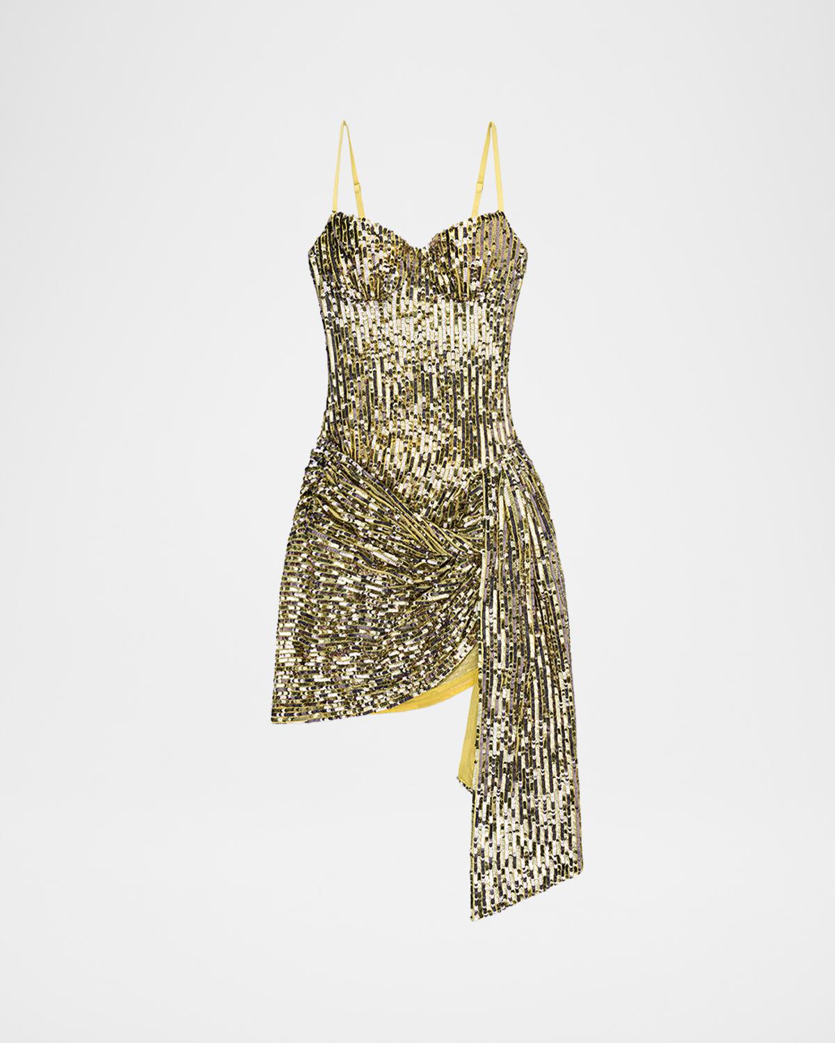 AREA Wrapped Sequin Mini Dress