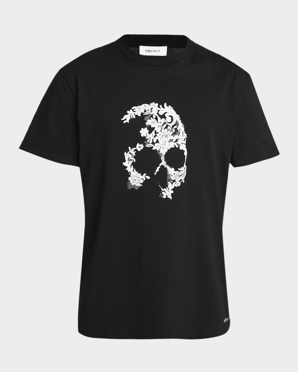 McQueen Men's Lace Skull Cotton T-Shirt