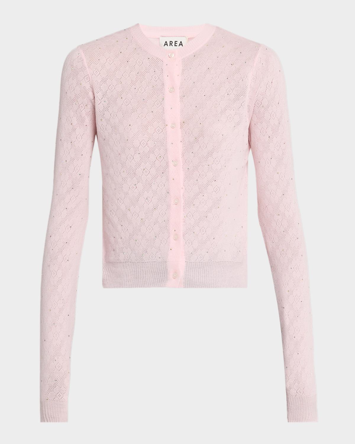 AREA Embellished Girly Flower Pointelle Knit Cardigan