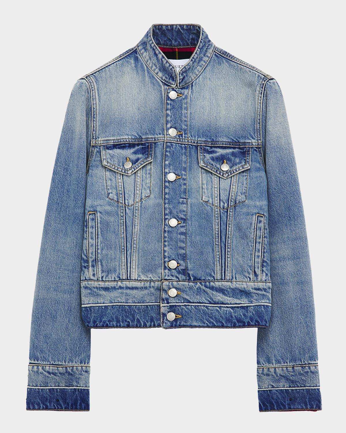 McQueen Men's Band-Collar Denim Jacket