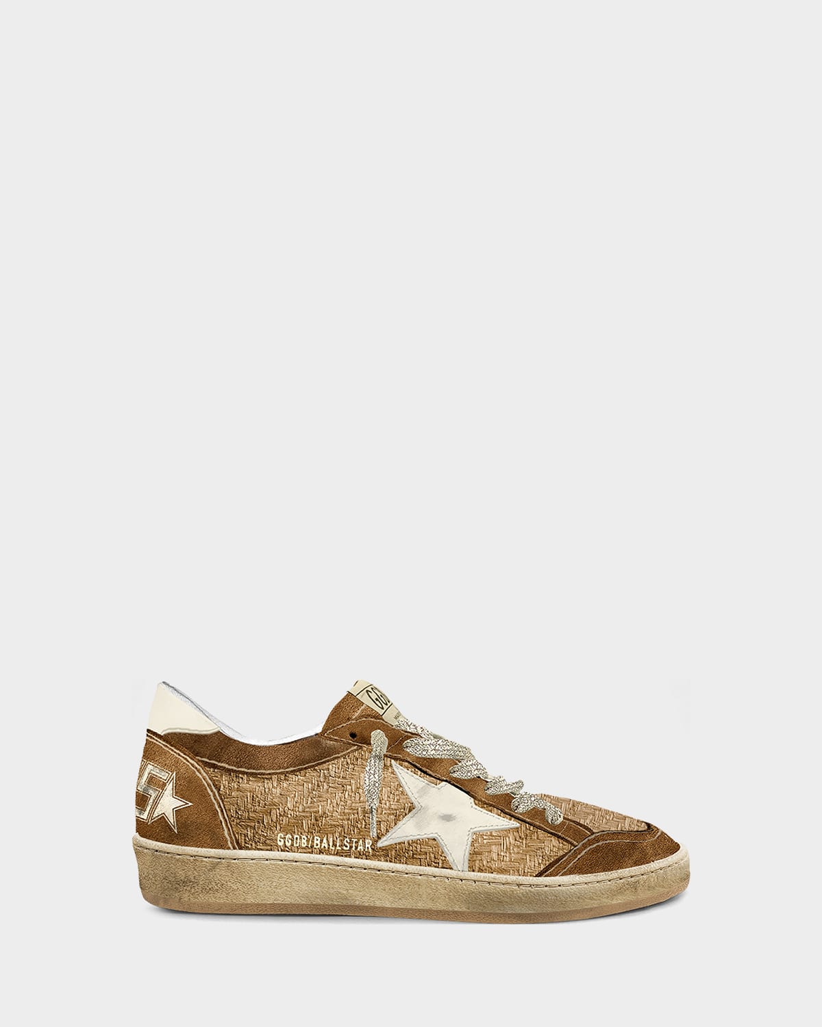 Golden Goose Ball Star Raffia and Suede Low-Top Sneakers
