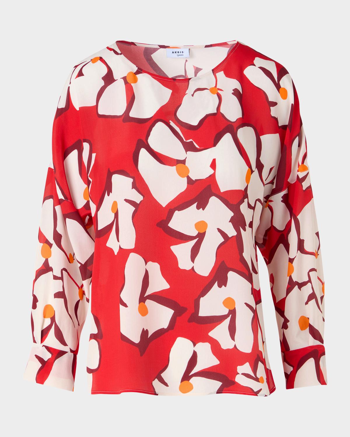 Papercut Flower Print Viscose-Silk Crepe De Chine Blouse