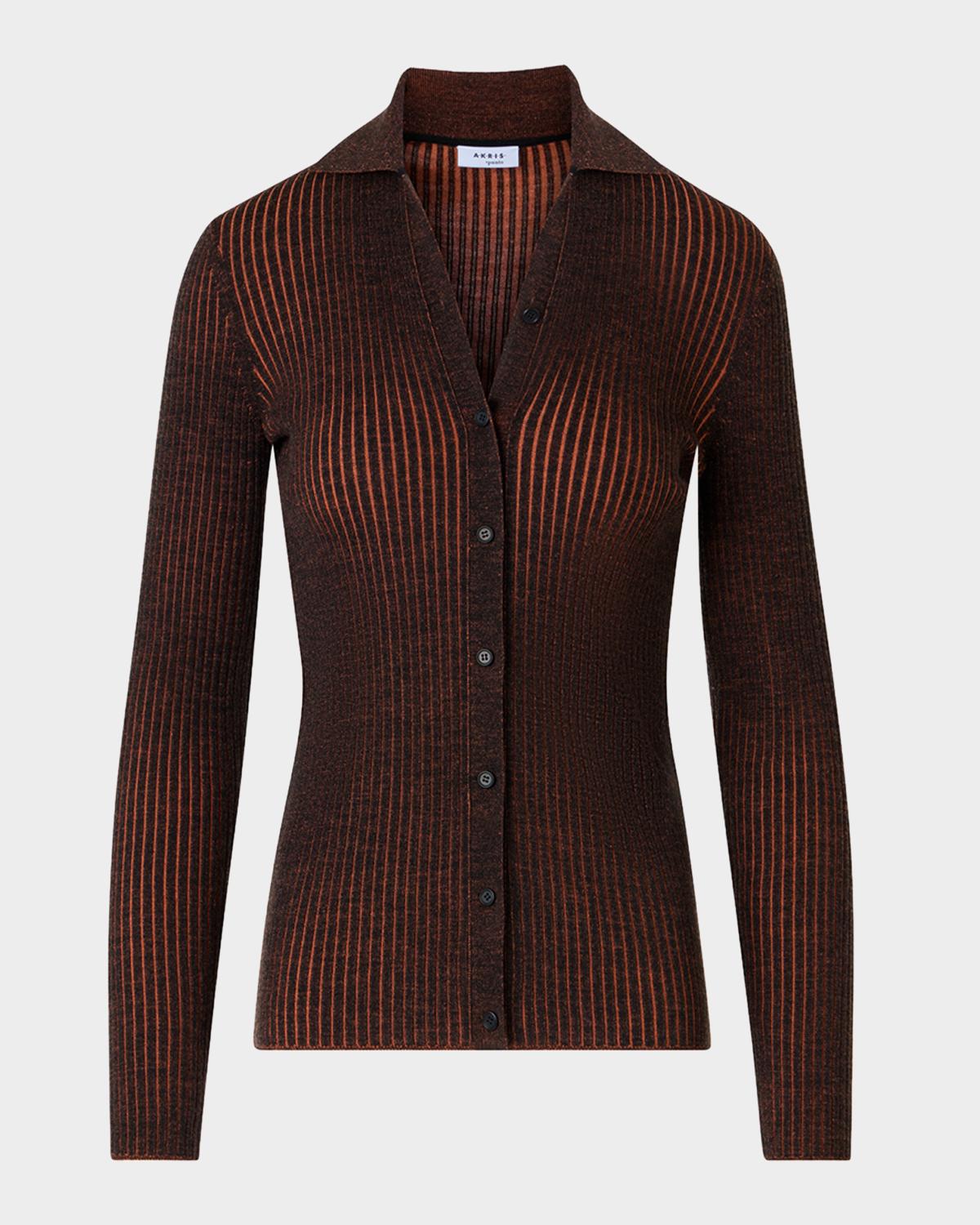 Akris punto Two-Tone Ribbed Merino Cardigan