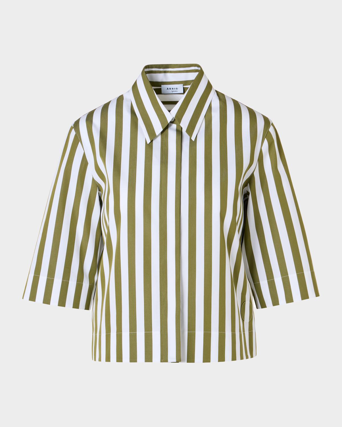 Akris punto Striped Cotton Poplin Boxy Button-Down Shirt