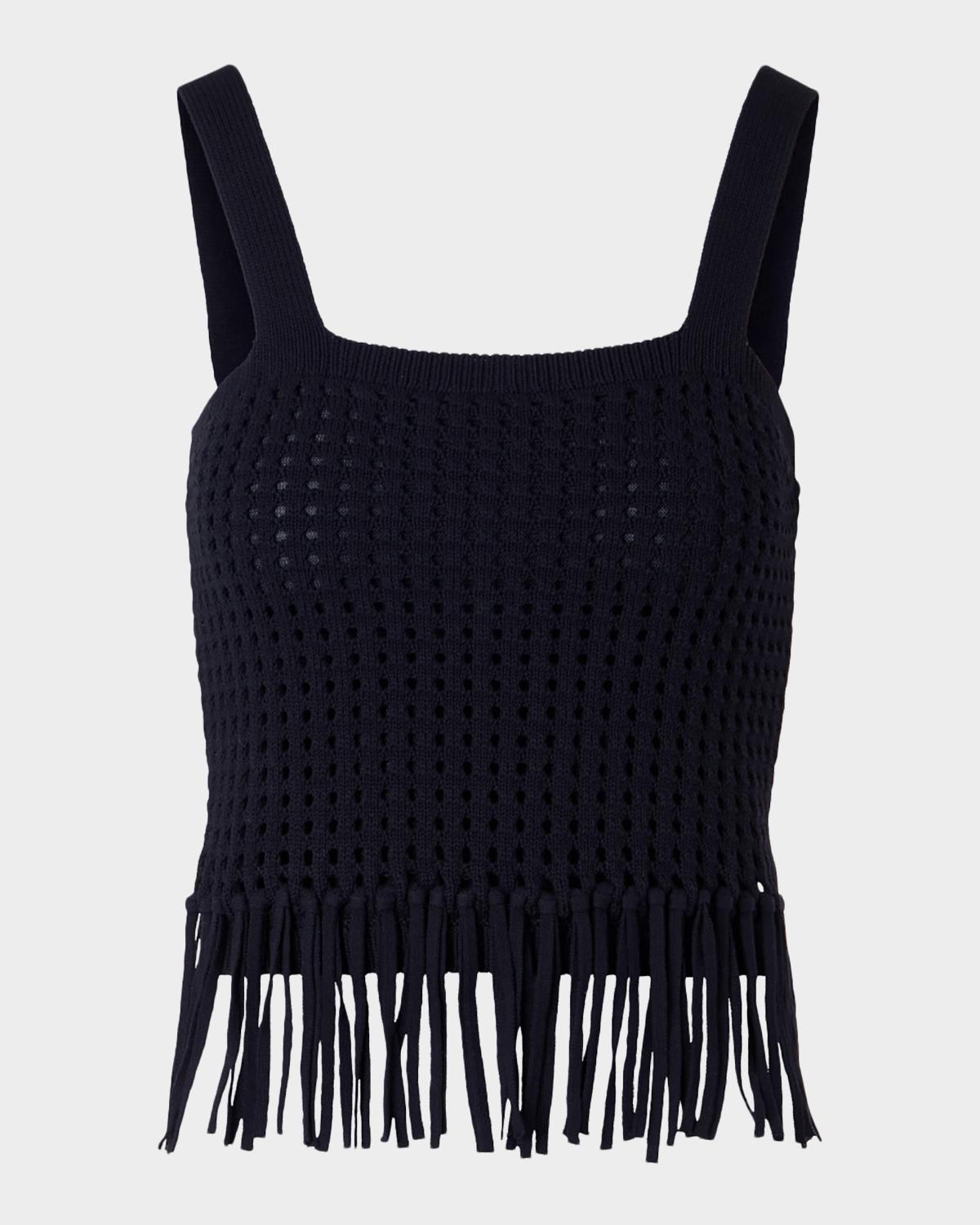 Akris punto Chunky Cotton Mesh Knit Fringe Crop Top