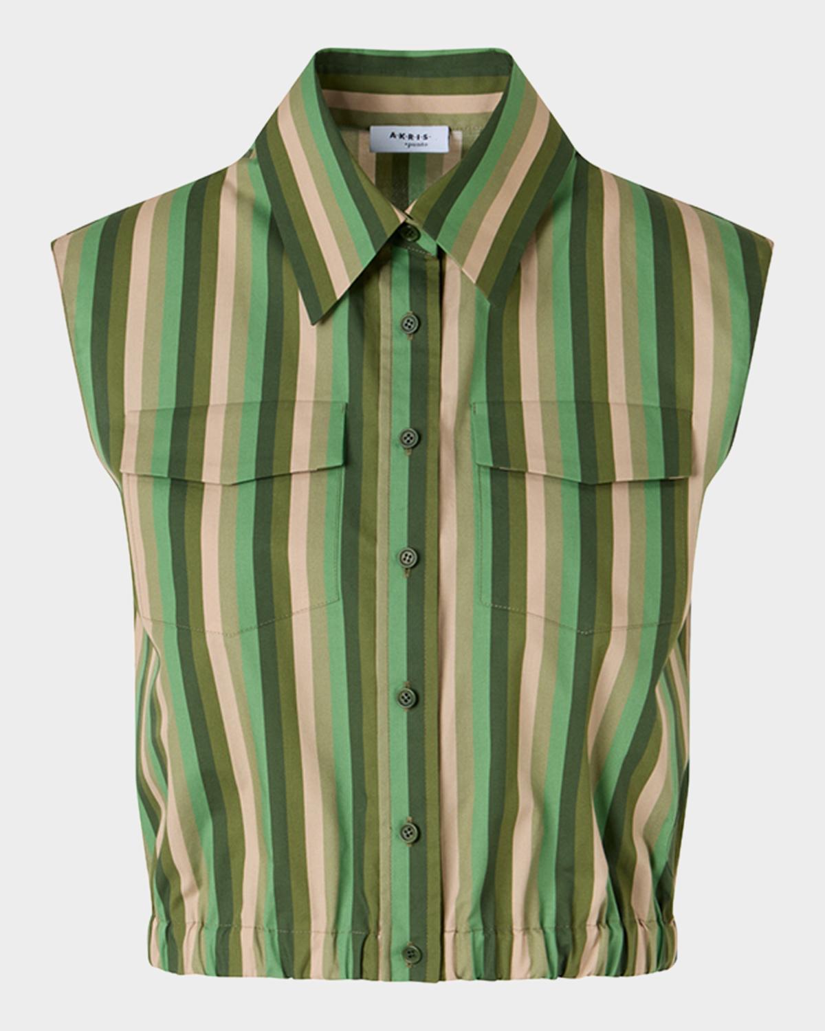 Akris punto Sleeveless Parasol Striped Cotton Poplin Crop Shirt