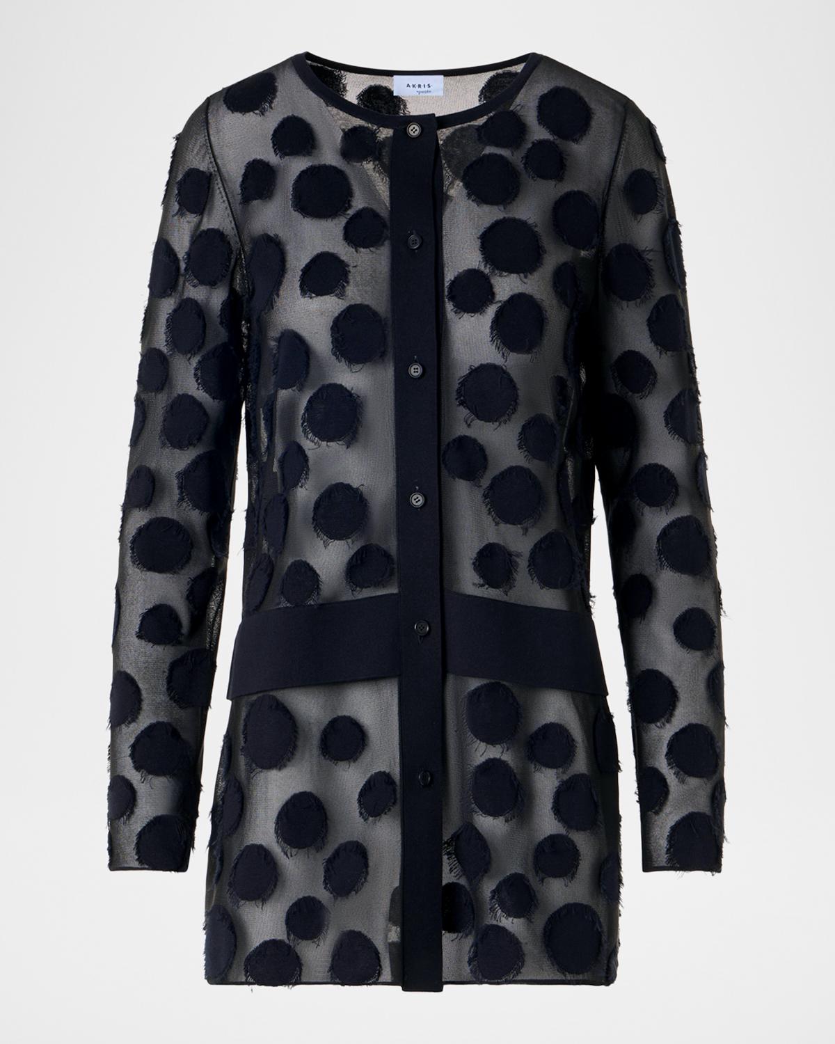 Akris punto Polka-Dot Tulle Knit Crewneck Cardigan