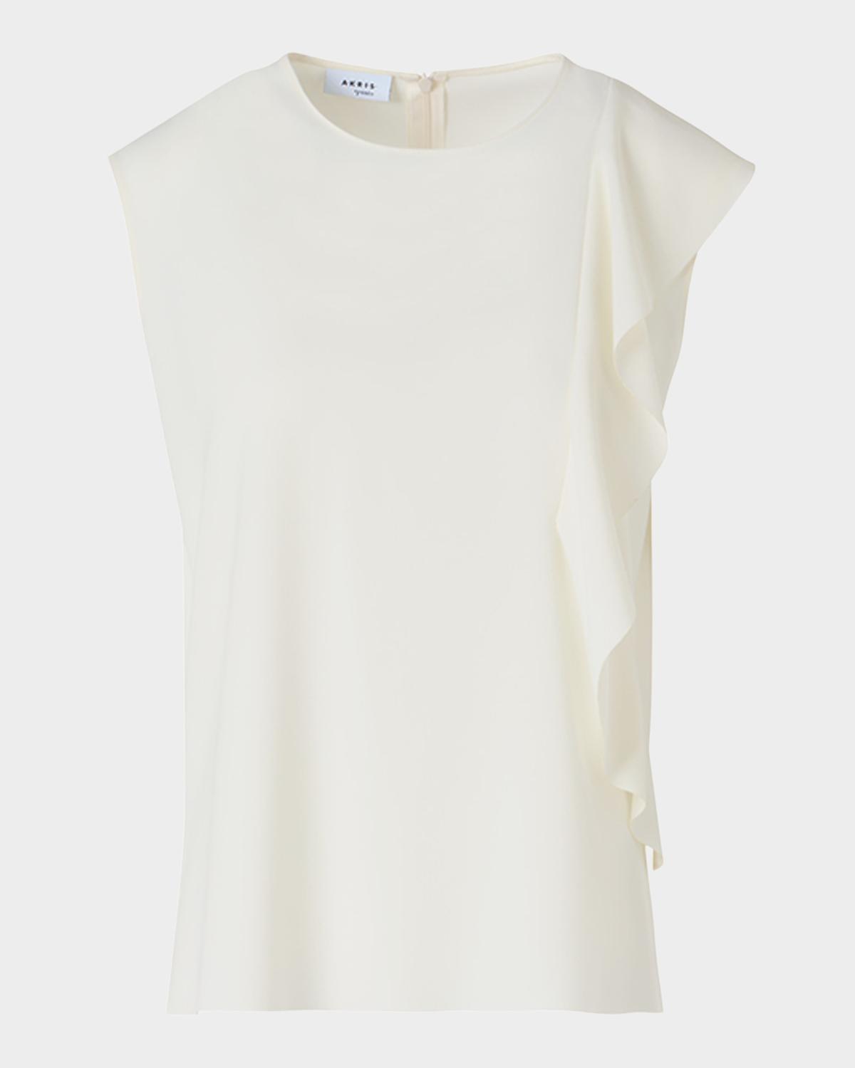 Akris punto Ruffle Lasercut Crepe Sleeveless Blouse