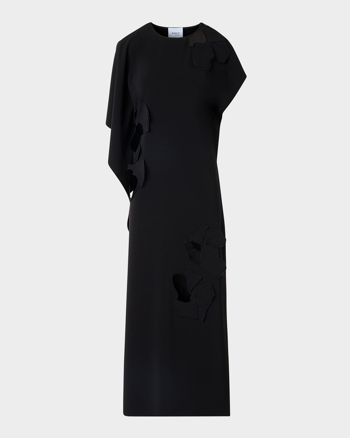 Akris punto Sleeveless Asymmetric Draped Papercut Flower Crepe Midi Dress