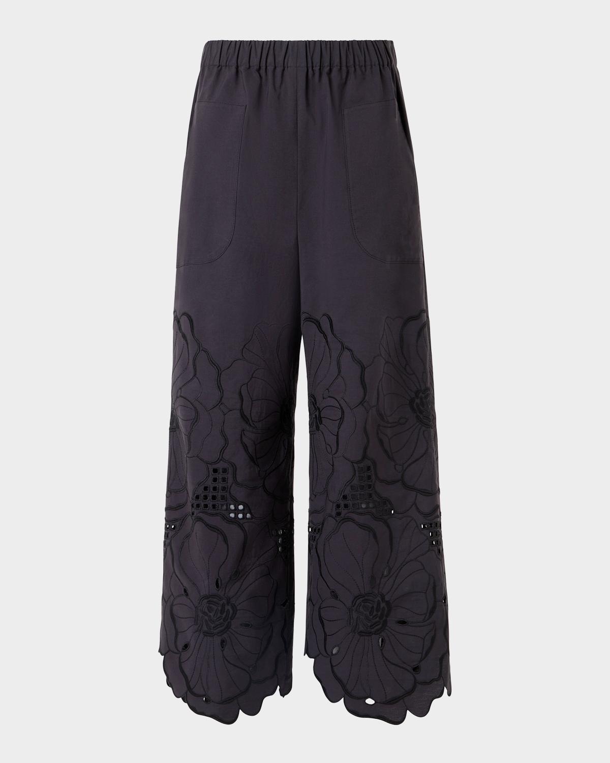Akris punto Frey Flower Eyelet Pants in Cotton Poplin