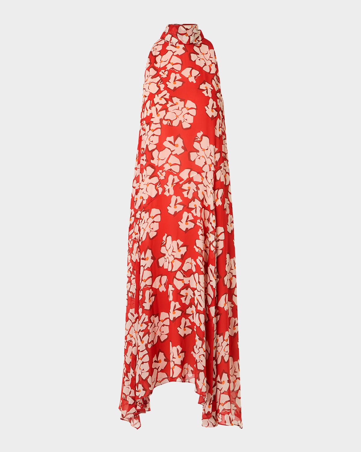 Akris punto Mock-Neck Papercut Floral Print Viscose Georgette Midi Dress