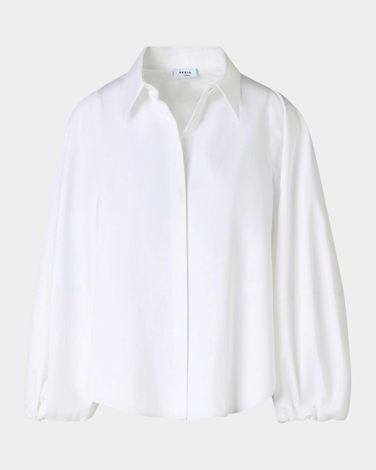 Akris punto Balloon-Sleeve Cotton Satin Button-Down Shirt Blouse