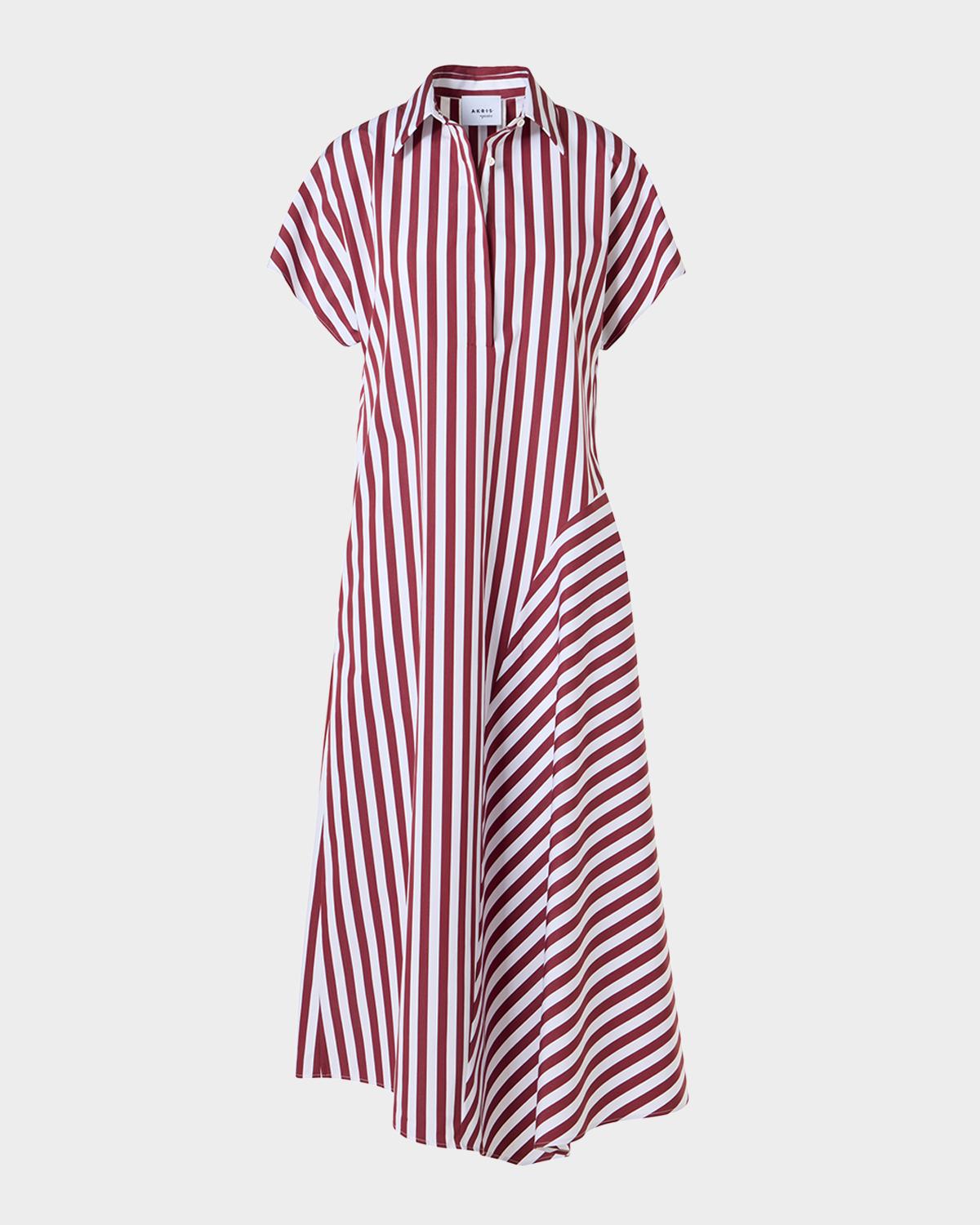 Akris punto Striped Cotton Poplin Cap-Sleeve Handkerchief Midi Shirtdress