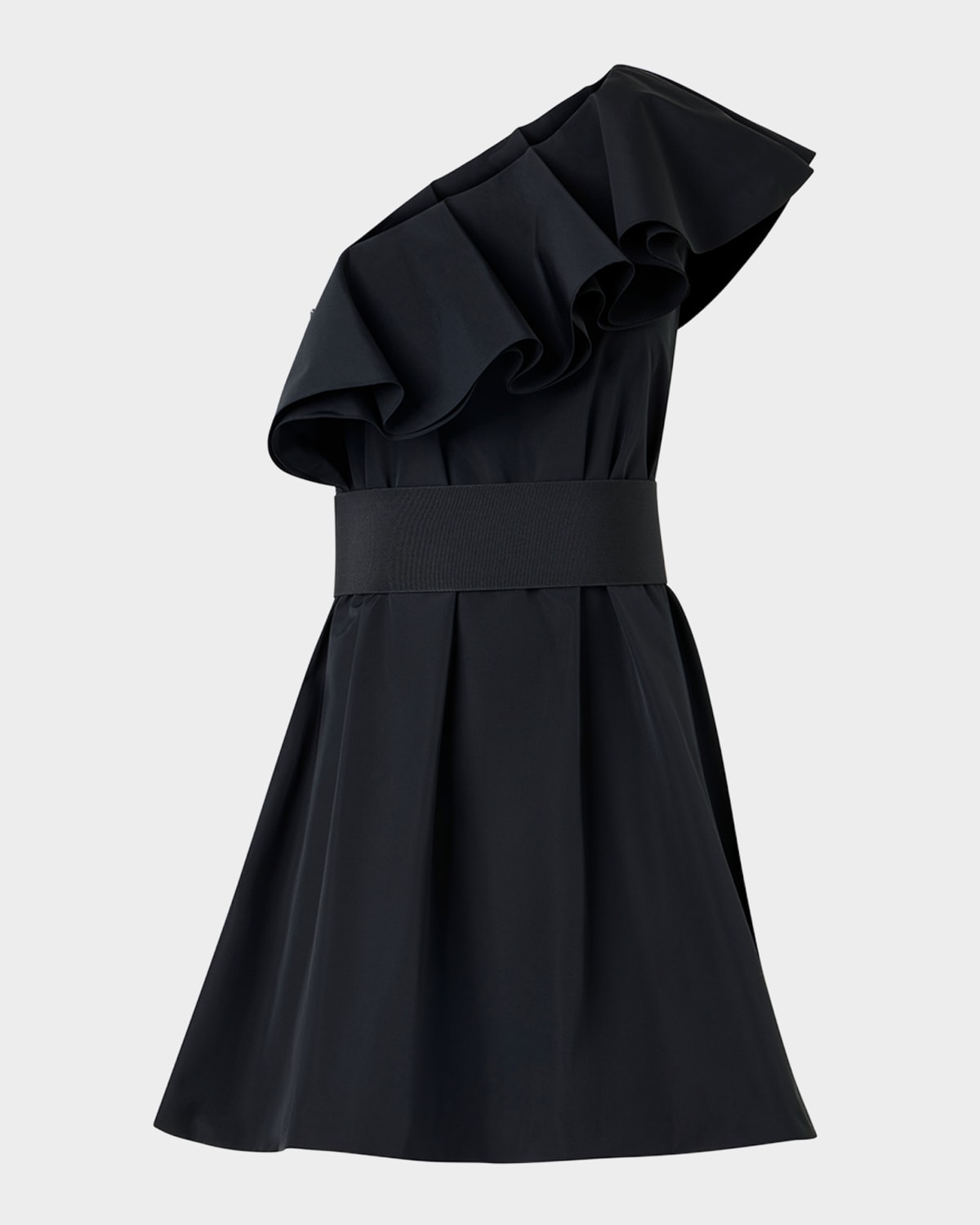 Akris Punto Ruffle One-shoulder Belted Mini Dress In Black