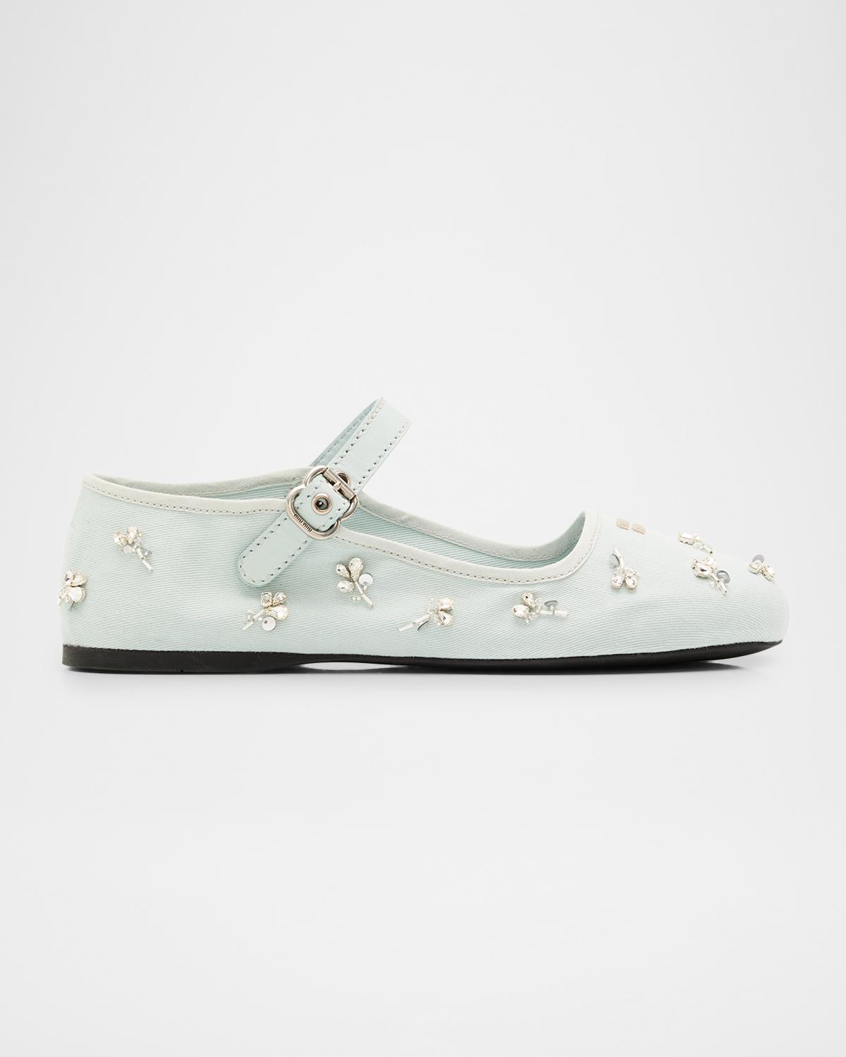 Miu Miu Embellished Canvas Mary Jane Ballerina Flats