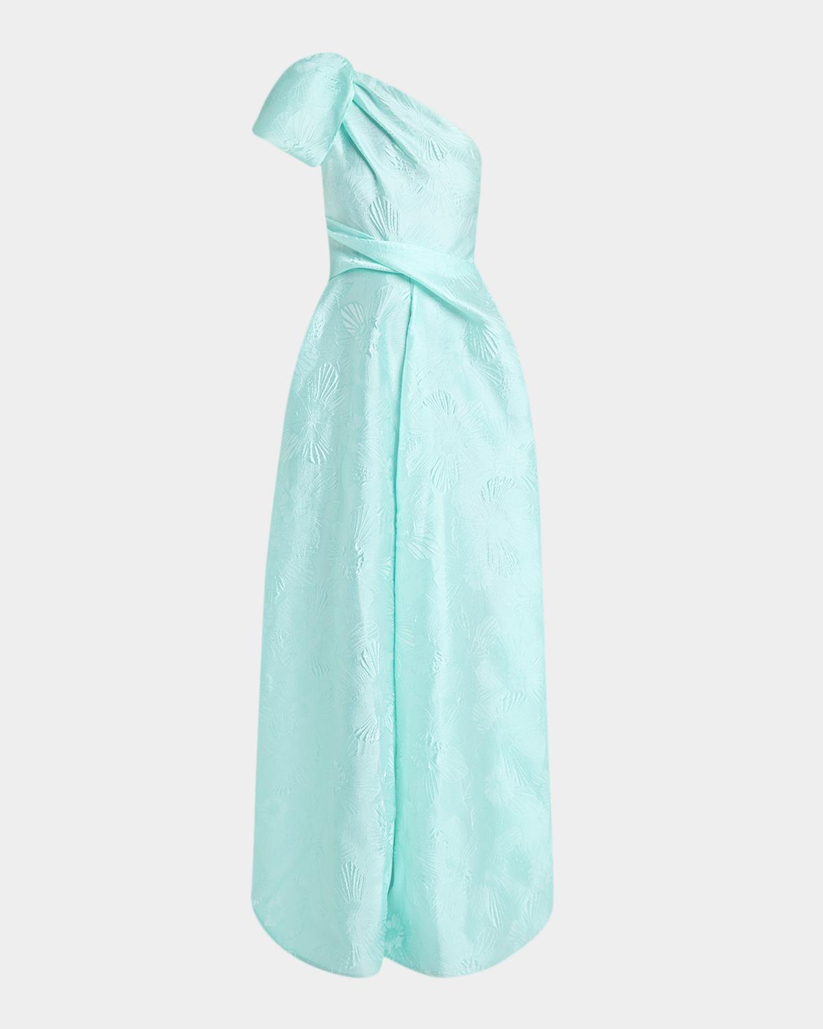 Talbot Runhof Mossana One-Shoulder Jacquard Gown with Bow