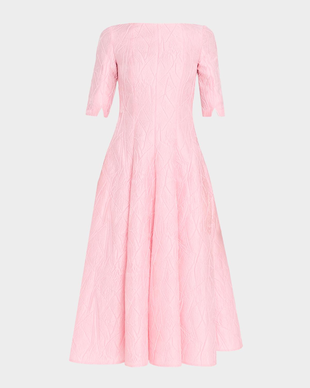 Talbot Runhof 3/4-Sleeve Textured Jacquard Tea-Length Dress