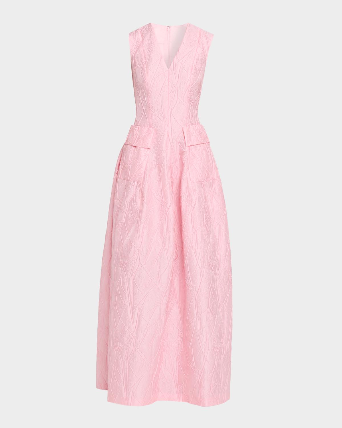 Talbot Runhof Sleeveless Textured Jacquard Pockets Gown