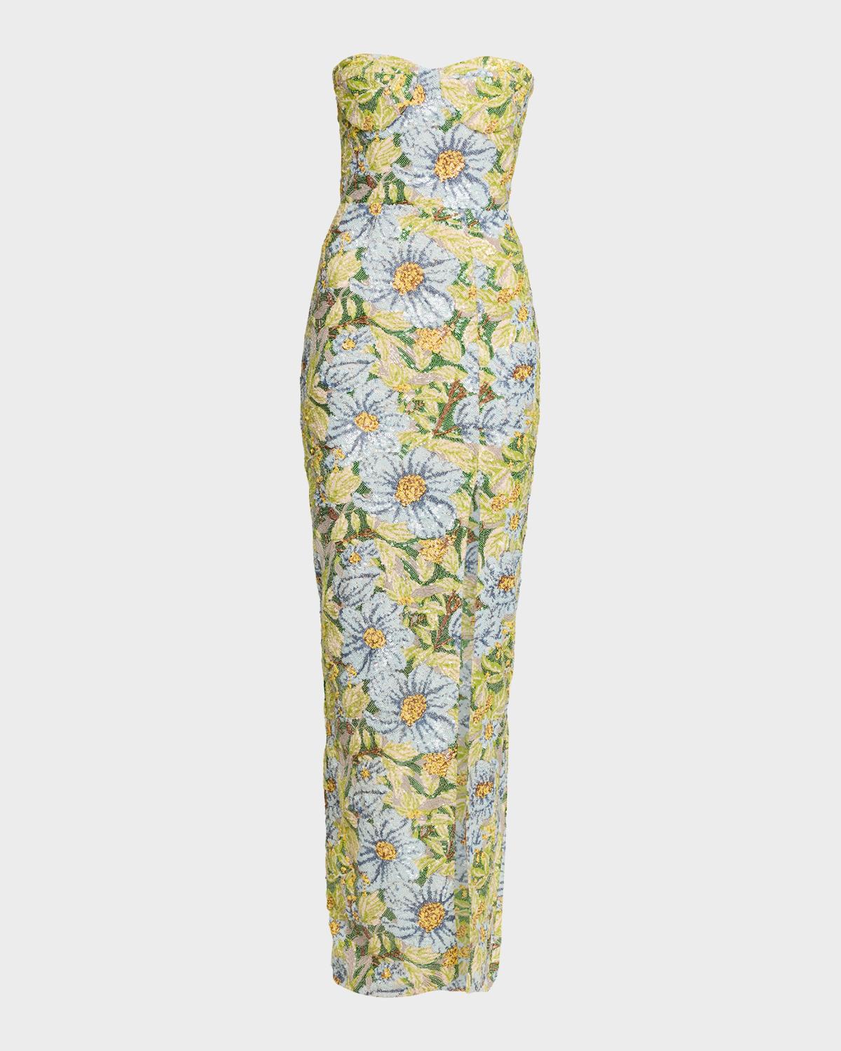 Bronx Banco Veronica Strapless Floral Sequin Column Gown