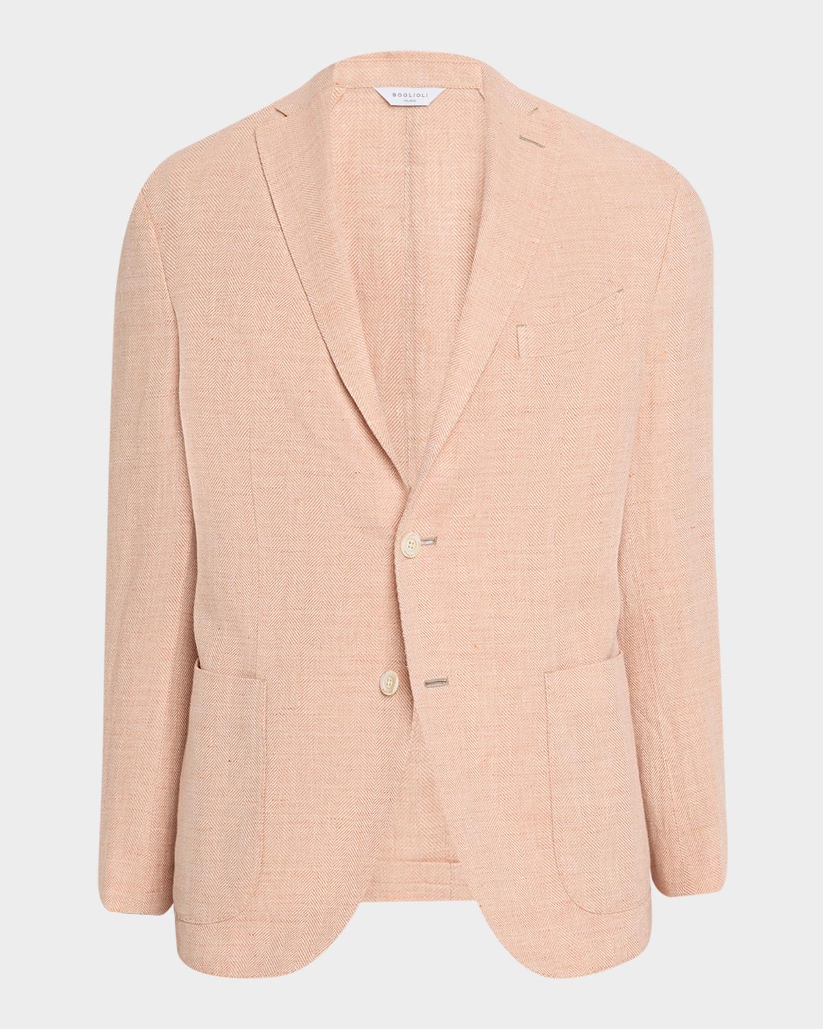 Boglioli Men's Linen and Wool Herringbone Single-Breasted Blazer